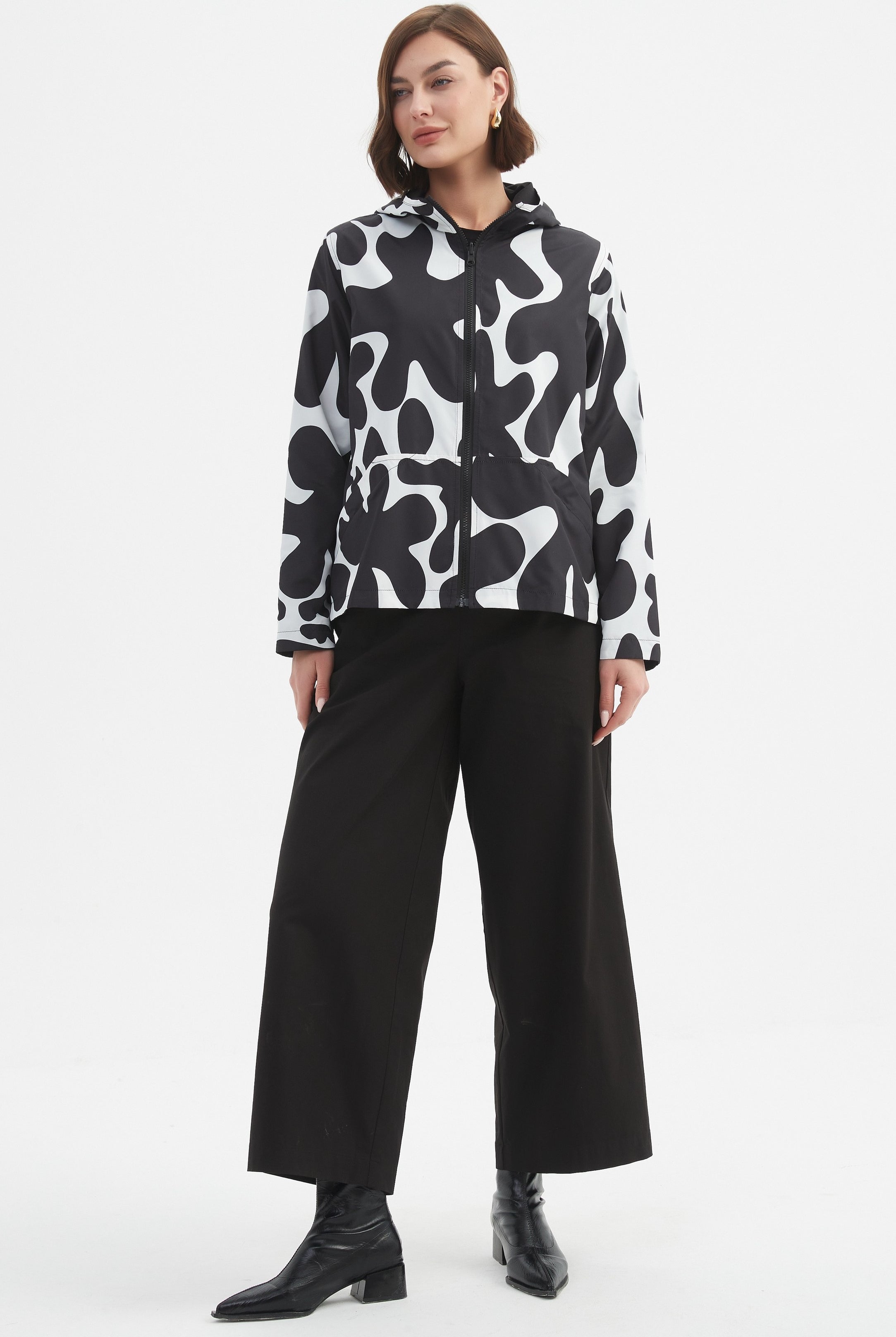 TIRELLI Reversible Print Windbreaker - Black/Cream Blot Print - Magpie Style