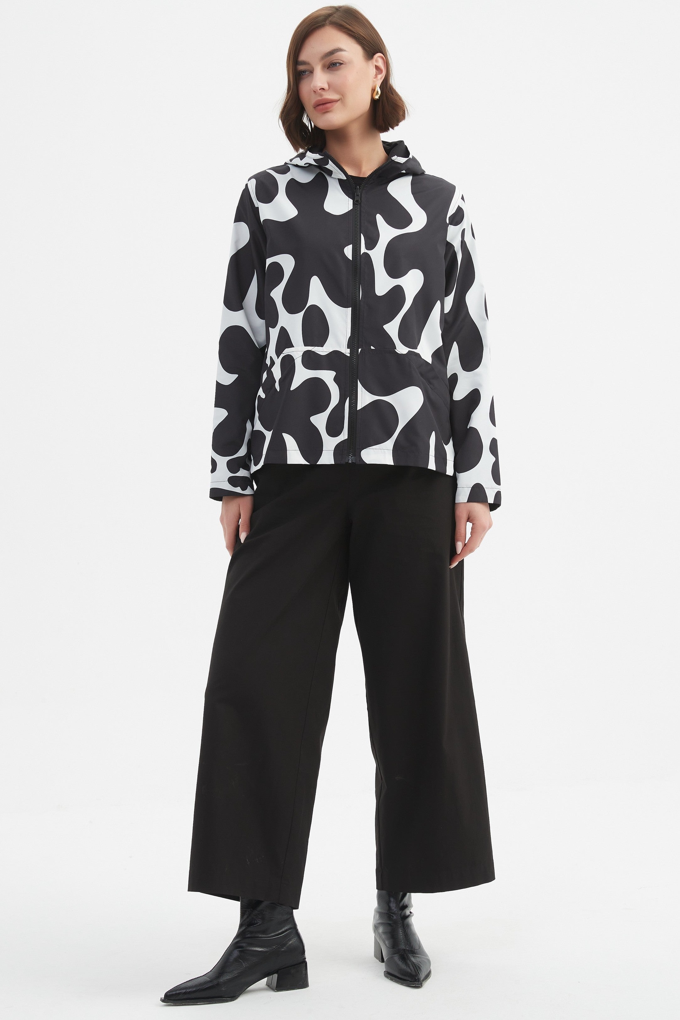 TIRELLI Reversible Print Windbreaker - Black/Cream Blot Print - Magpie Style