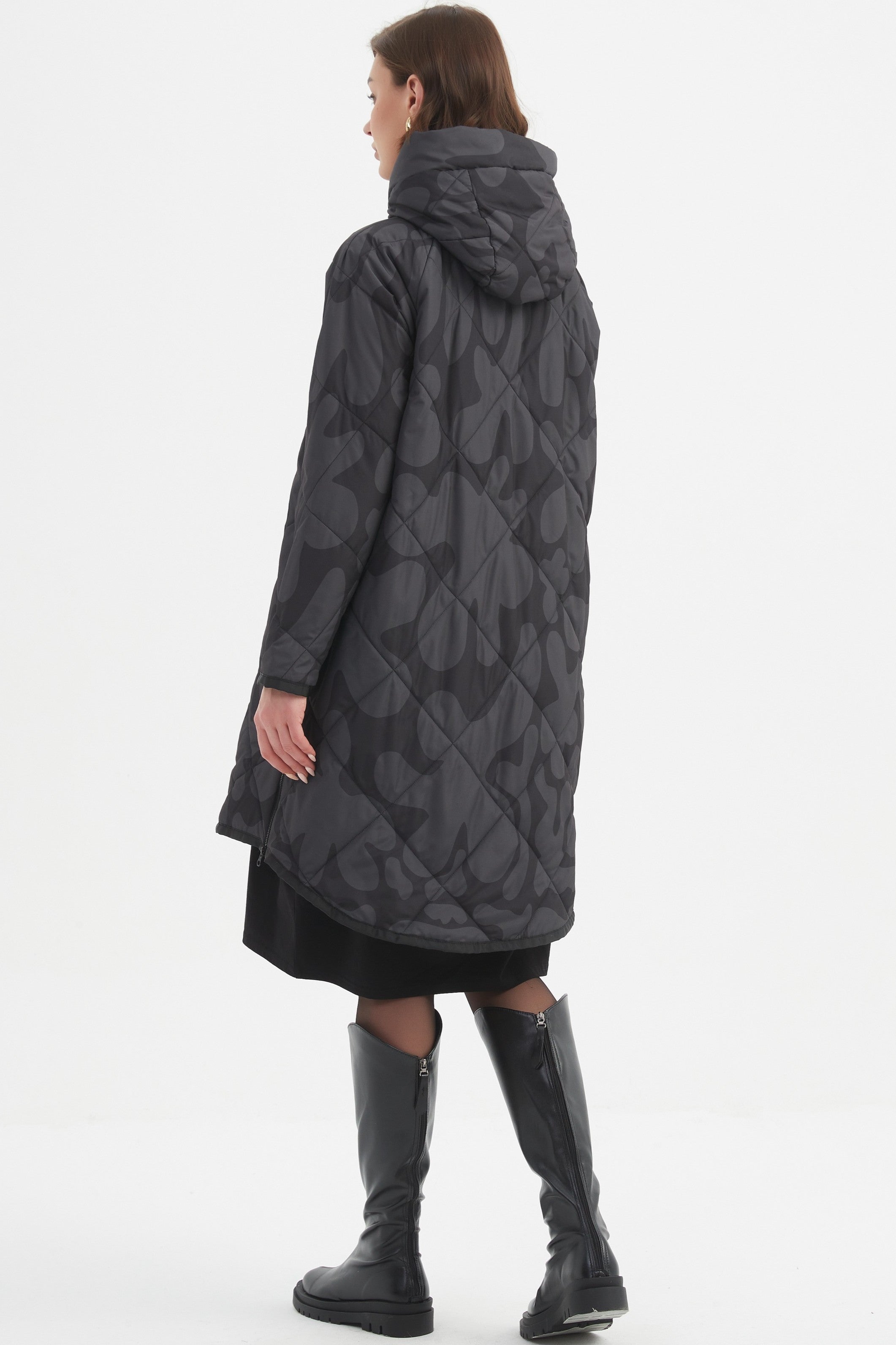 TIRELLI Print Zip Hem Winter Coat - Charcoal/Black Blot Print - Magpie Style