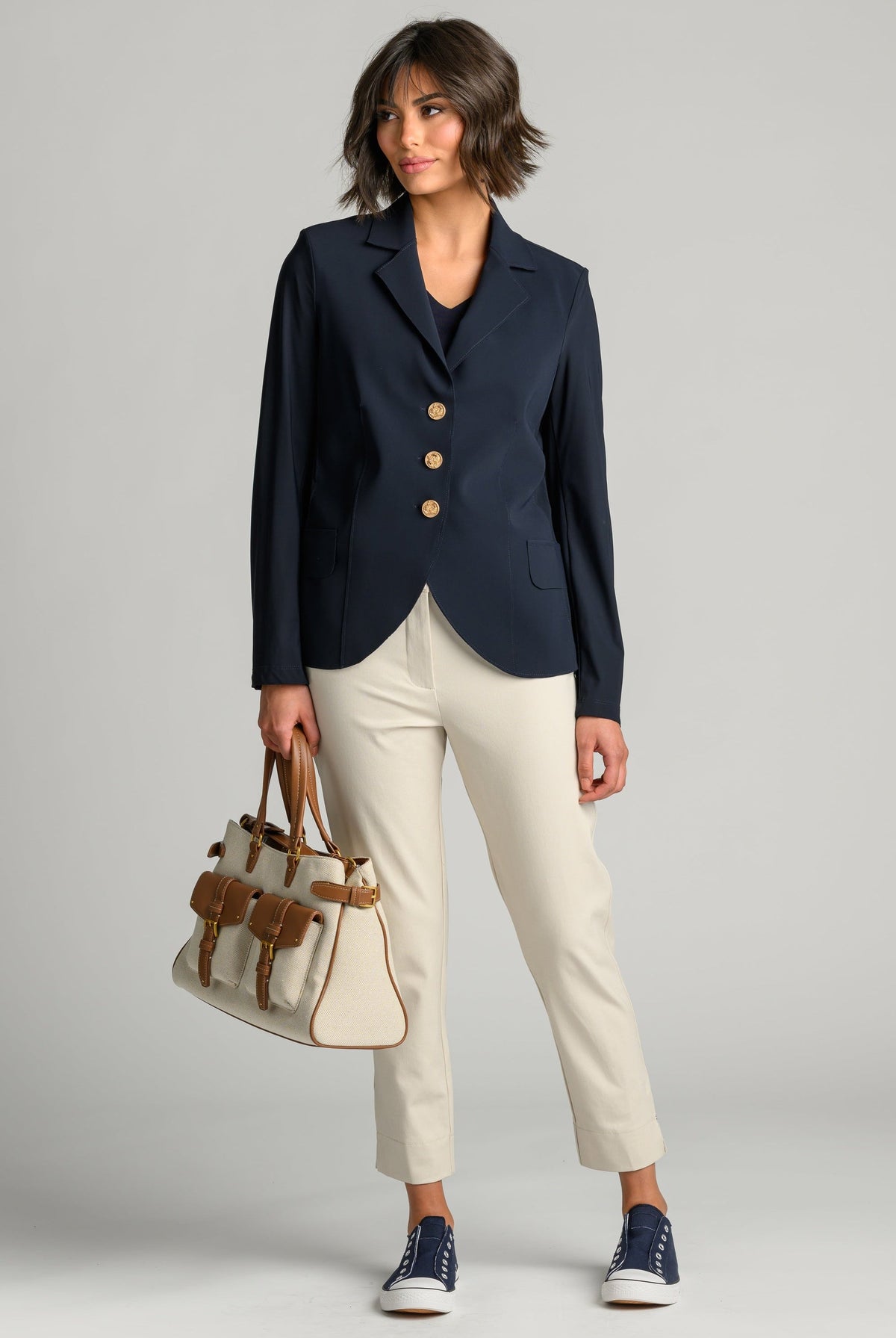 PAULA RYAN Easy Fit Half Sleeve V Neck Top - Navy EcoVero - Paula Ryan
