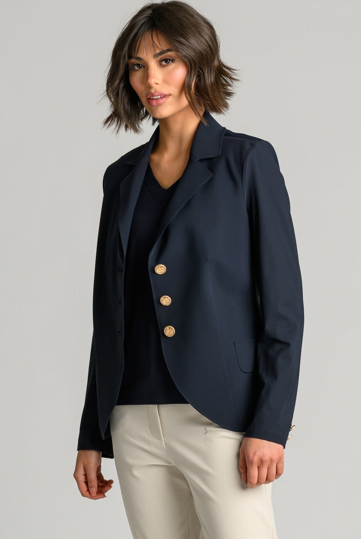 PAULA RYAN Easy Fit Half Sleeve V Neck Top - Navy EcoVero - Paula Ryan