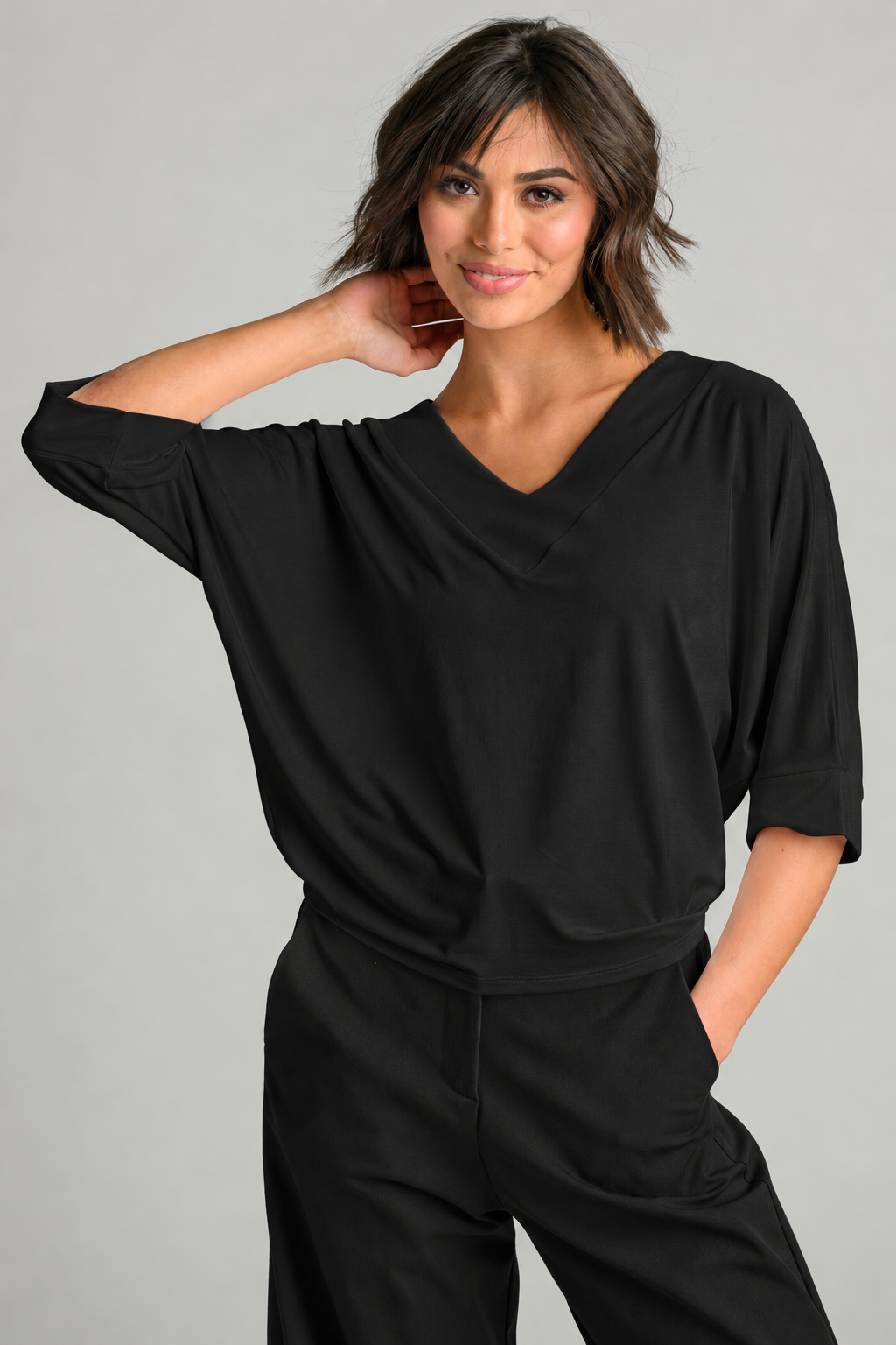 PAULA RYAN V Neck Cloud Top - Black EcoVero - Paula Ryan