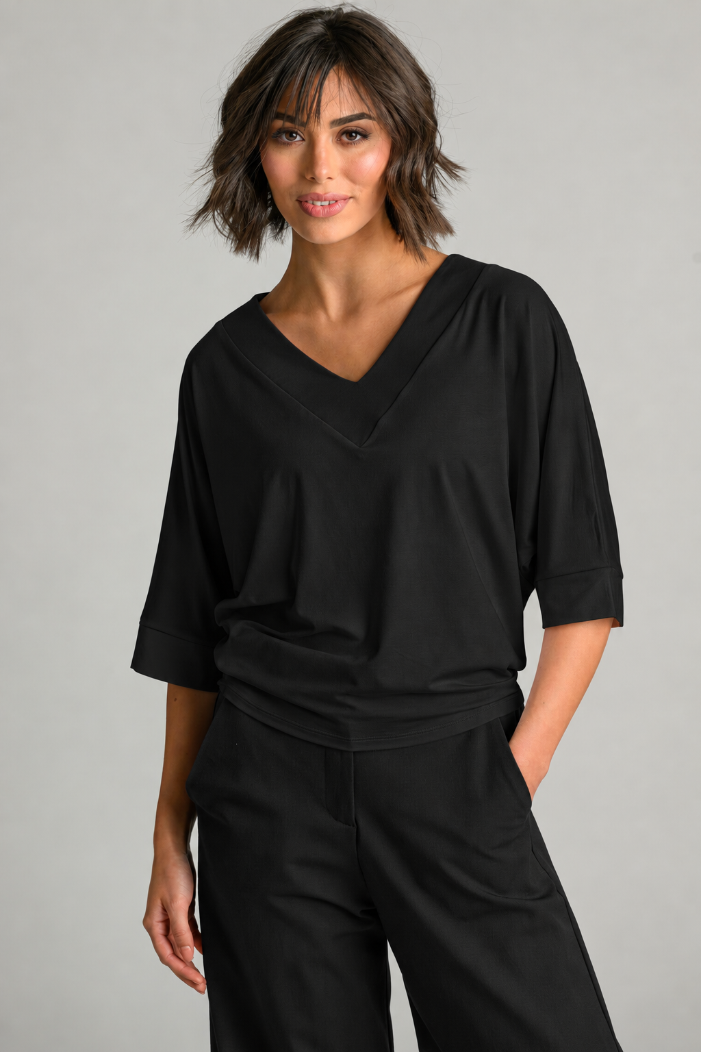 PAULA RYAN V Neck Cloud Top - Black EcoVero - Paula Ryan