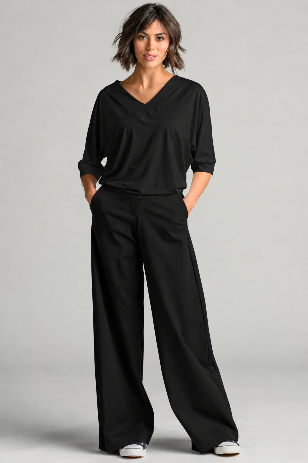 PAULA RYAN V Neck Cloud Top - Black EcoVero - Paula Ryan