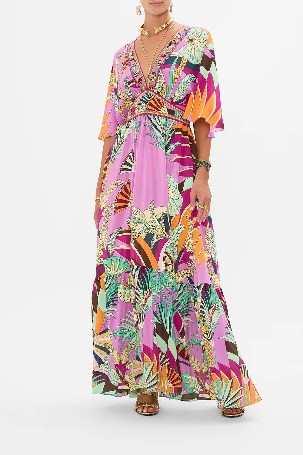 CAMILLA - Waisted Dress With Hem Ruffle Giza Goddess - Magpie Style