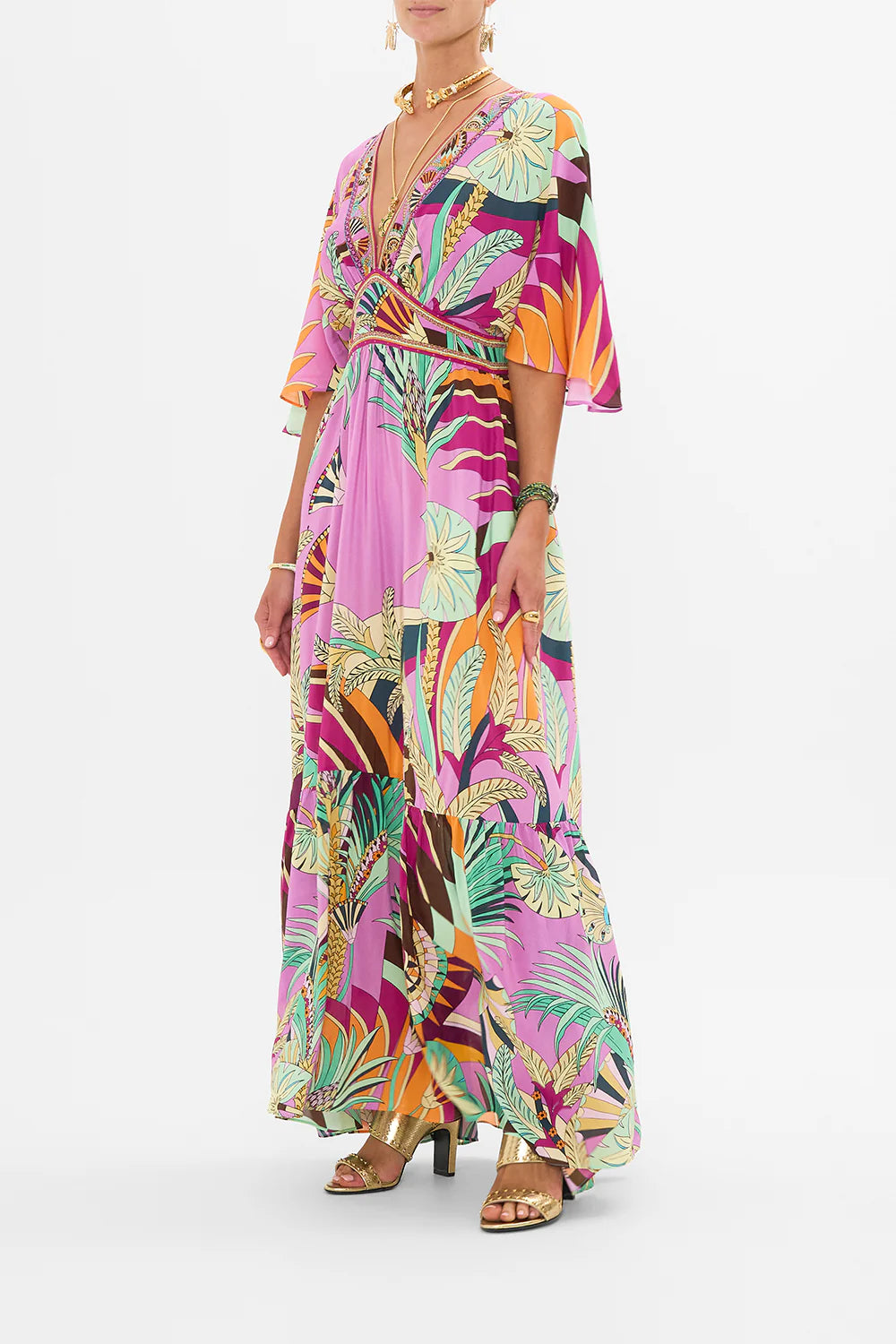 CAMILLA - Waisted Dress With Hem Ruffle Giza Goddess - Magpie Style