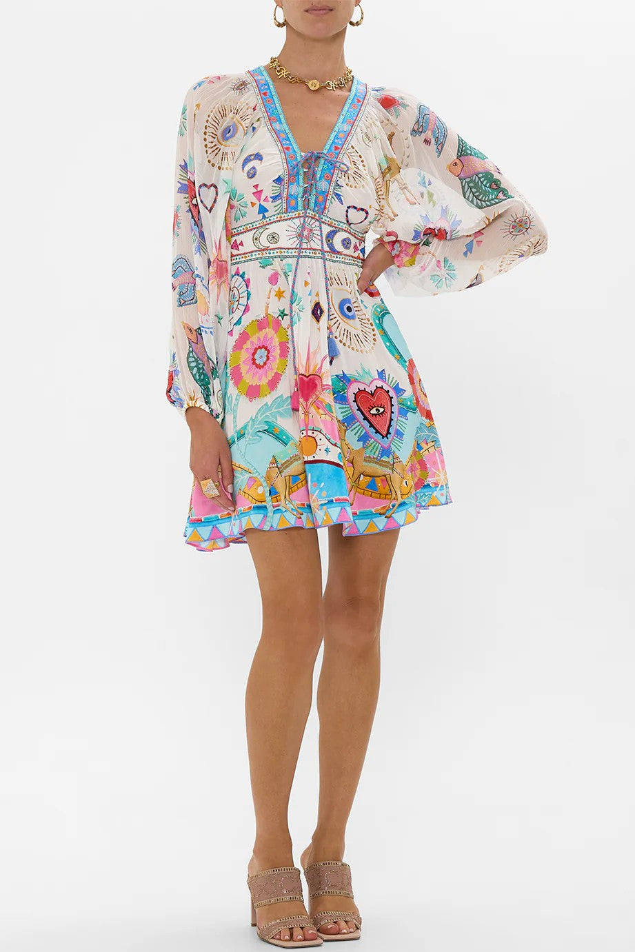 CAMILLA Lace Up Front Short Dress - Living In Colour - Magpie Style