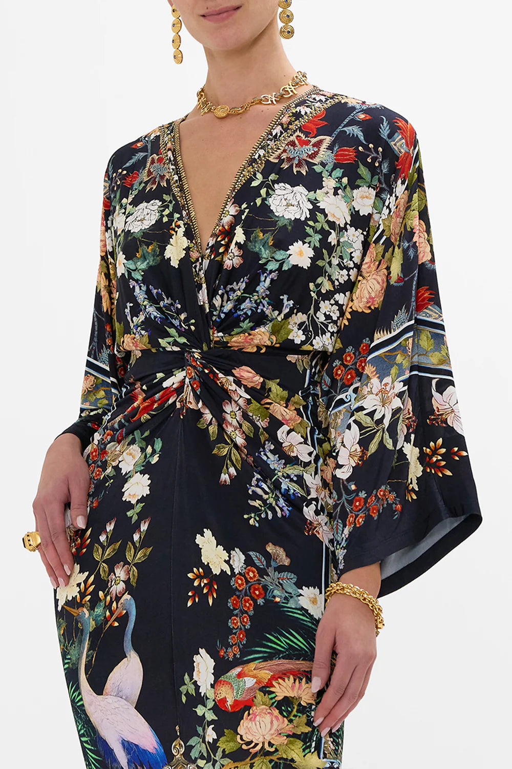 CAMILLA Long Split Front Twist Jersey Dress - Palacio Poetry - Magpie Style