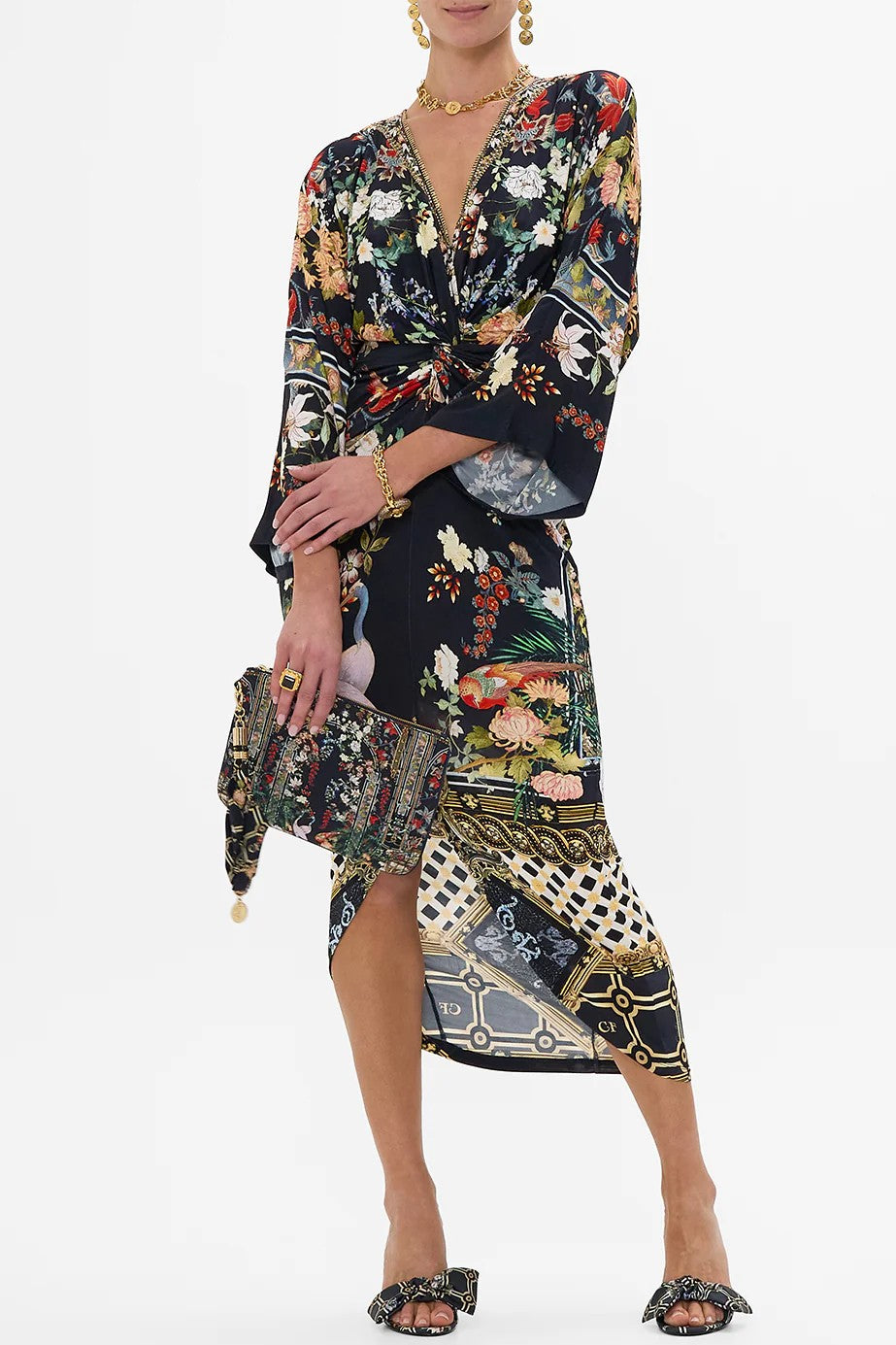CAMILLA Long Split Front Twist Jersey Dress - Palacio Poetry - Magpie Style