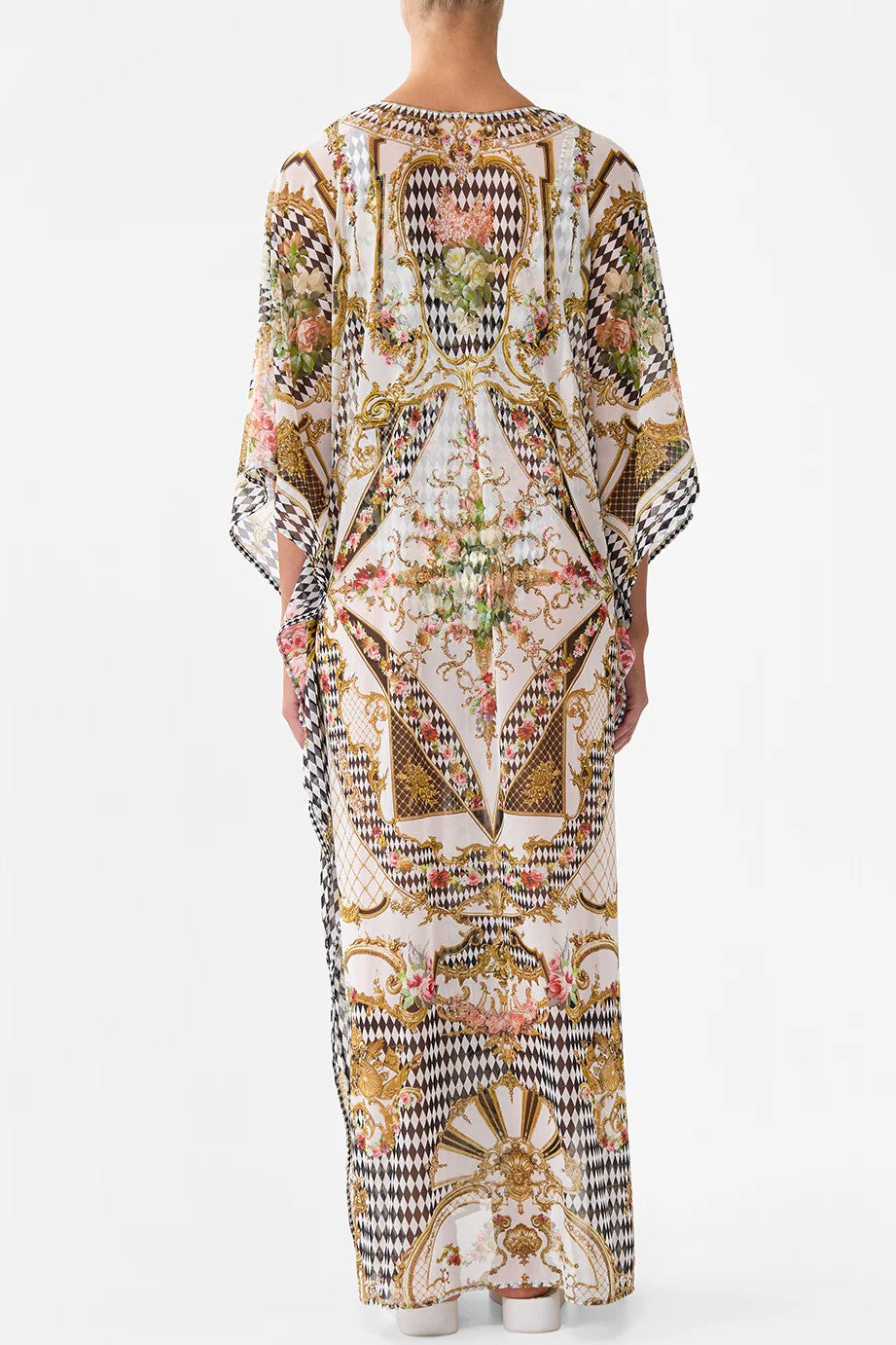 CAMILLA Long V Neck Kaftan with Ring Front Trim - Magpie Style
