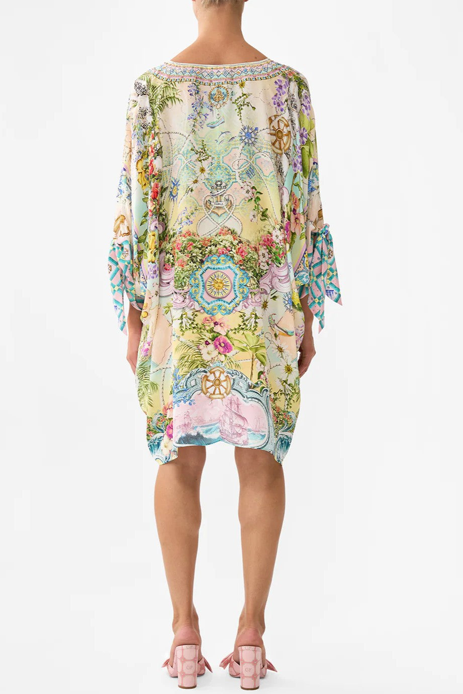 CAMILLA Tie Sleeve Short V Neck Kaftan - Just Coasting - Magpie Style