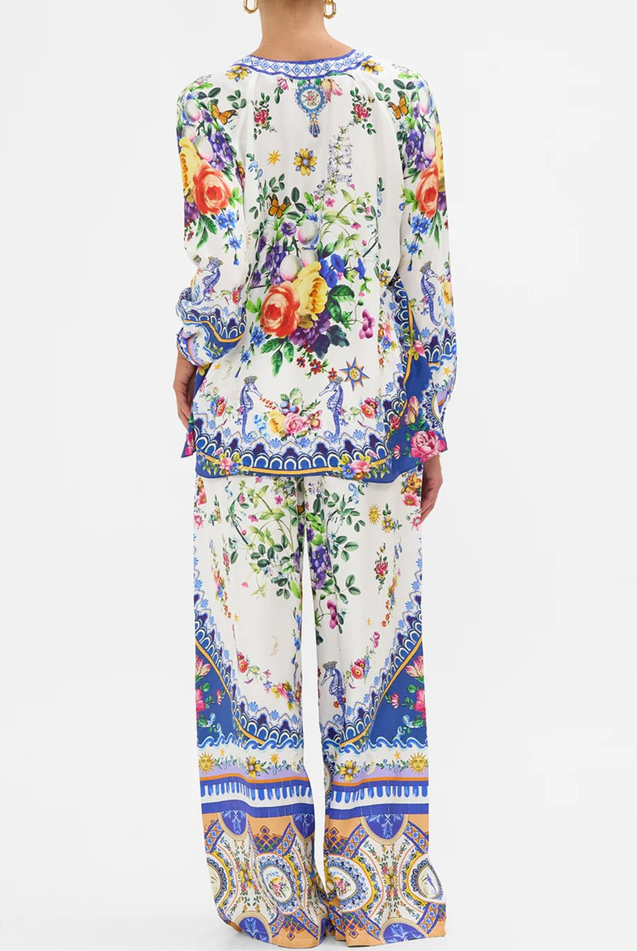 CAMILLA Lace Up Blouse - Tiles Darls - Magpie Style