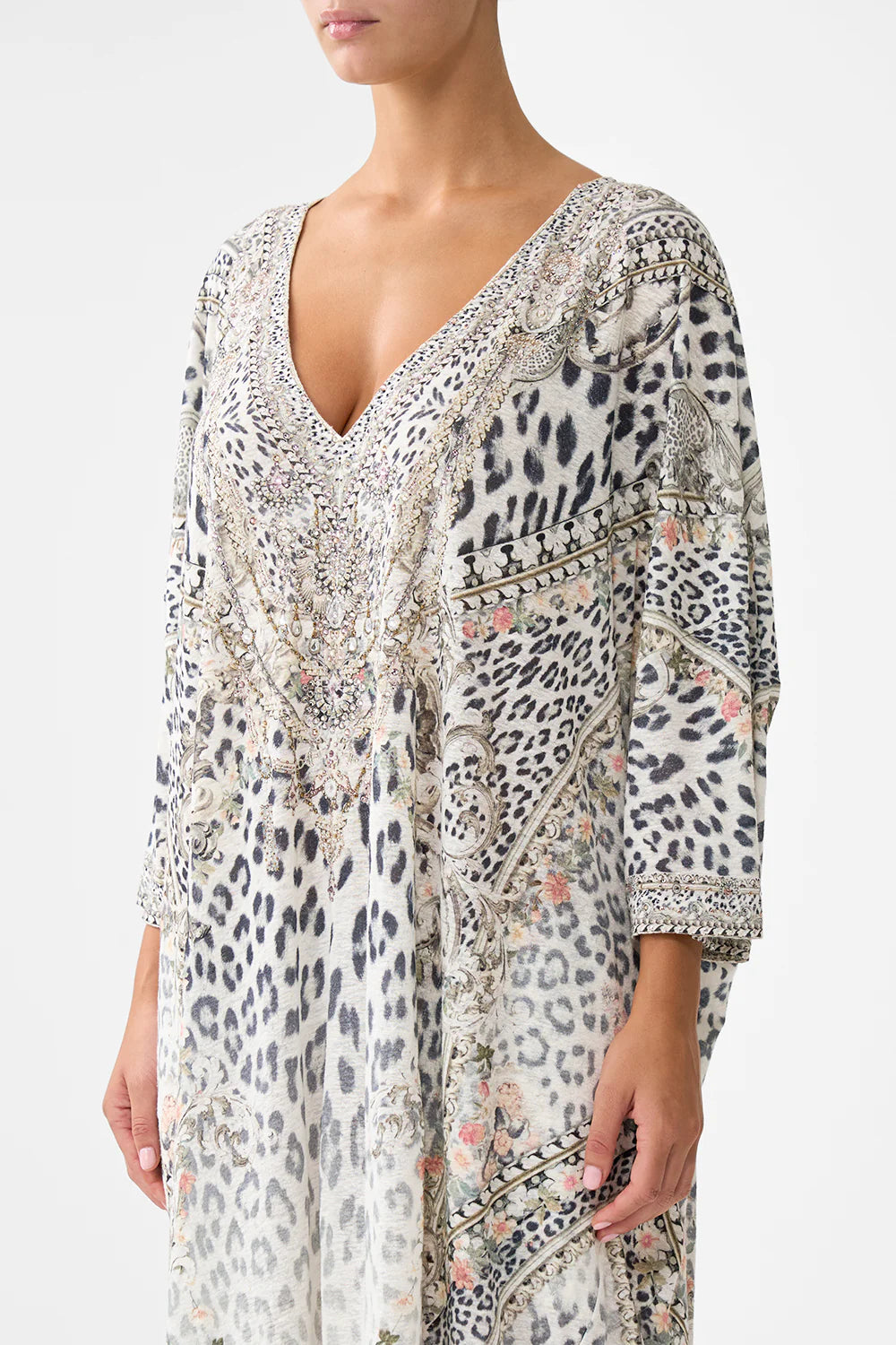 CAMILLA Jersey V Neck Batwing Kaftan - Marble Heaven - Magpie Style
