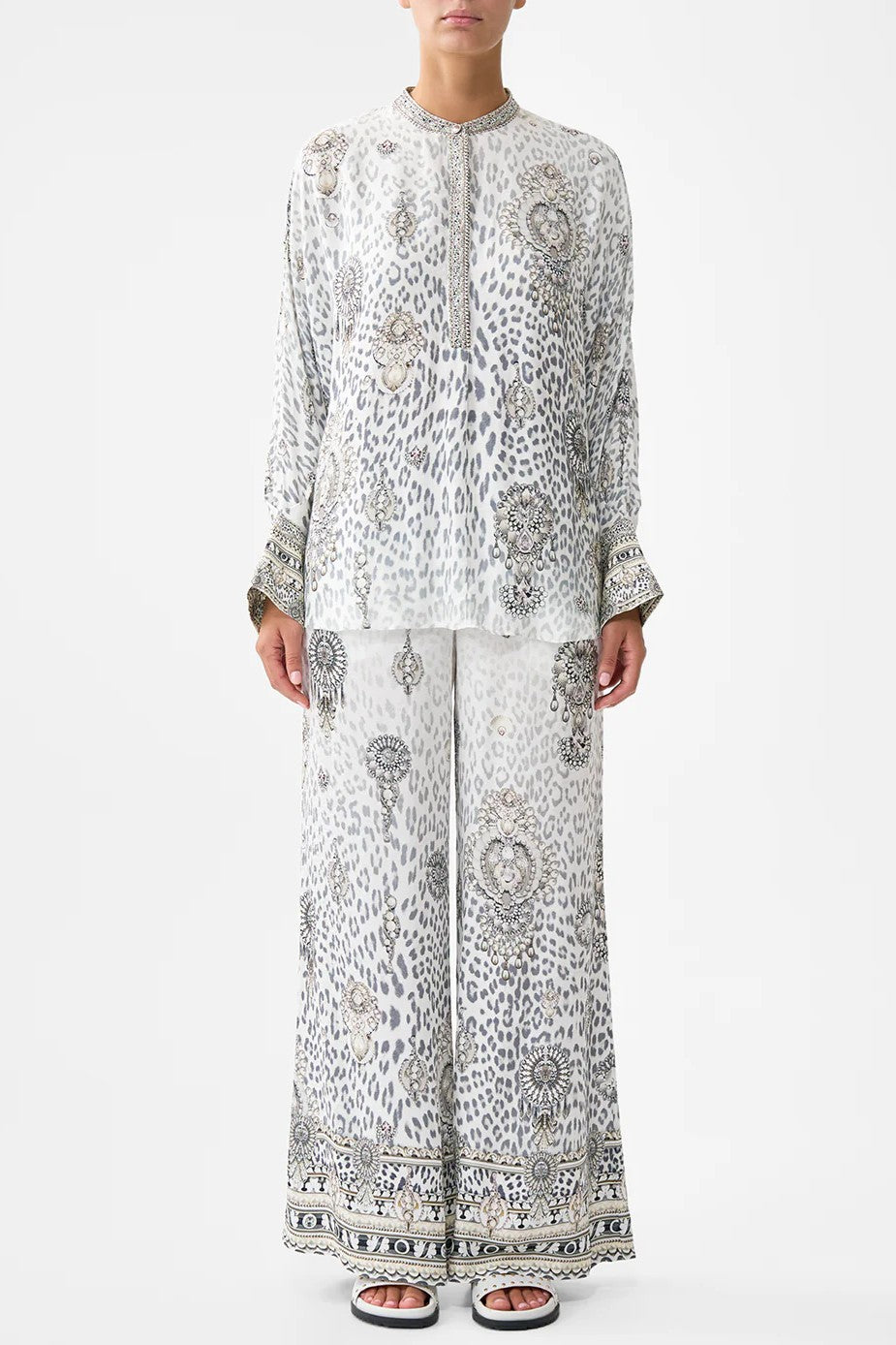 CAMILLA Relaxed Placket Detail Shirt - Marble Heaven - Magpie Style