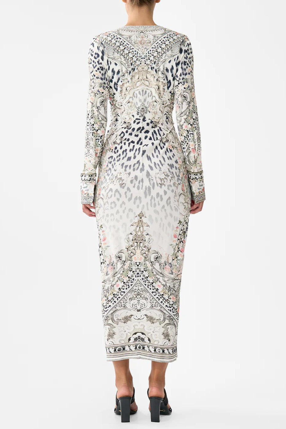 CAMILLA Long V Neck Twist Front Jersey Dress - Marble Heaven - Magpie Style