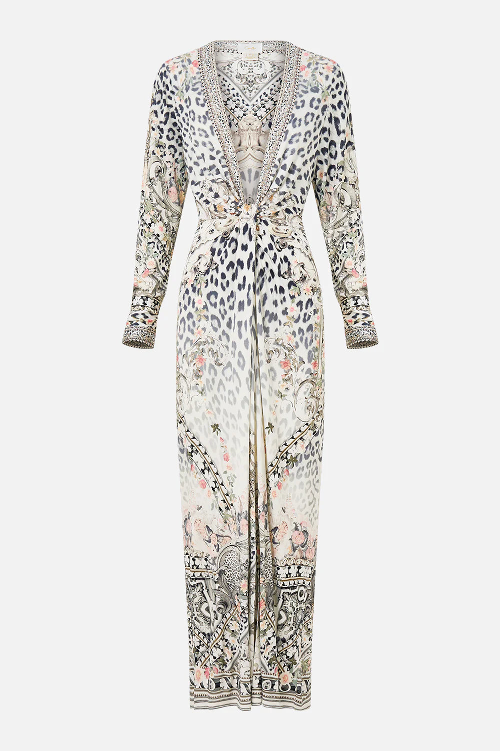 CAMILLA Long V Neck Twist Front Jersey Dress - Marble Heaven - Magpie Style