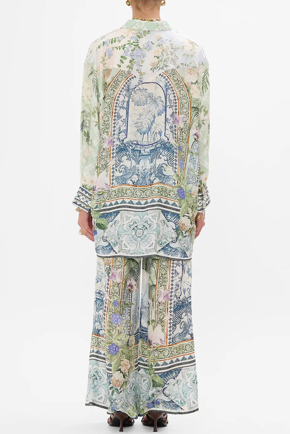 CAMILLA Long Line Shirt with Yoke & Button Detail - Jardim Party - Magpie Style