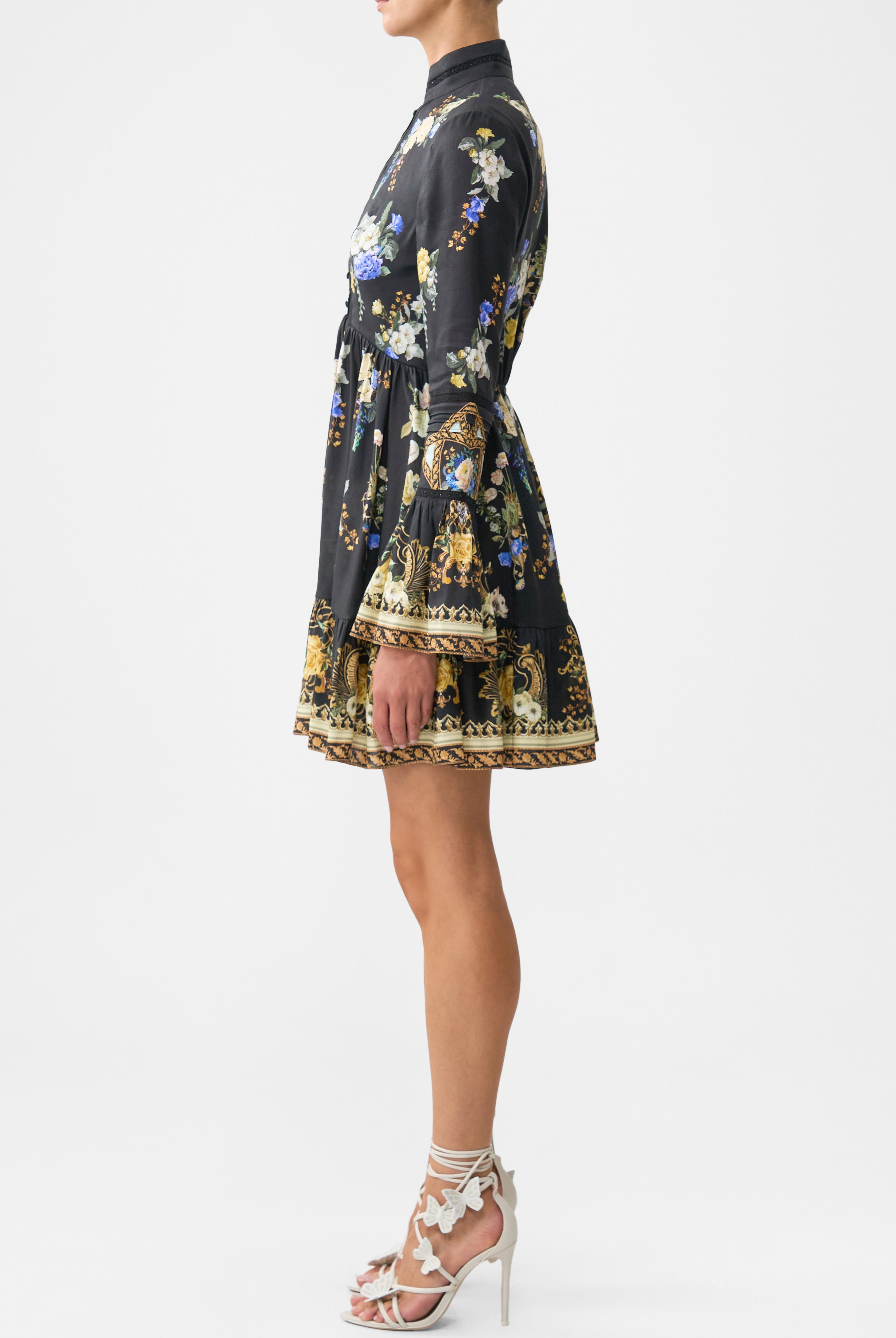 CAMILLA High Neck Short Dress with Ruffle Cuff - Ottoman Elegance - Magpie Style