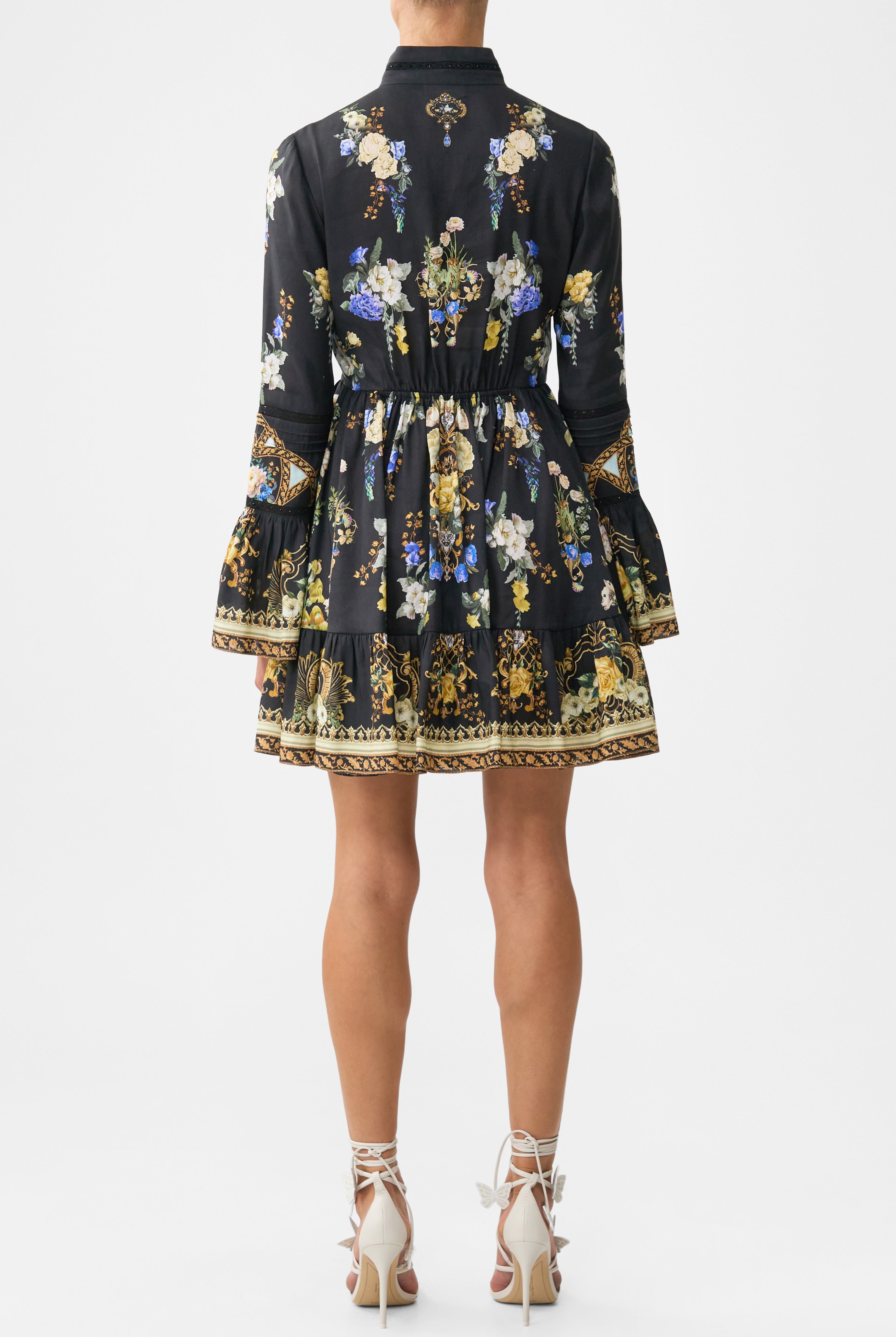 CAMILLA High Neck Short Dress with Ruffle Cuff - Ottoman Elegance - Magpie Style