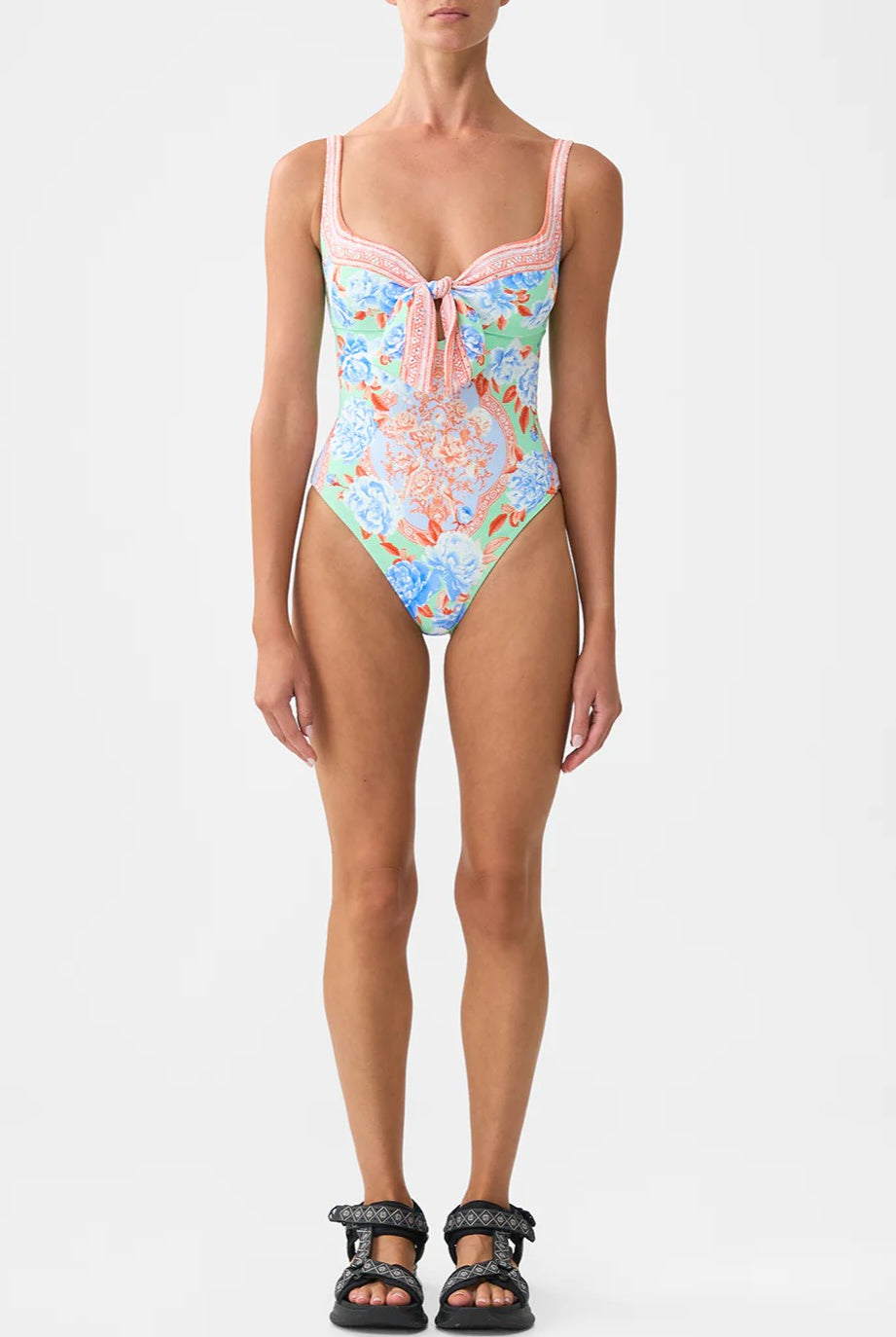 CAMILLA Sweetheart Neck One Piece with Tie Front - Topkapi Pop - Magpie Style