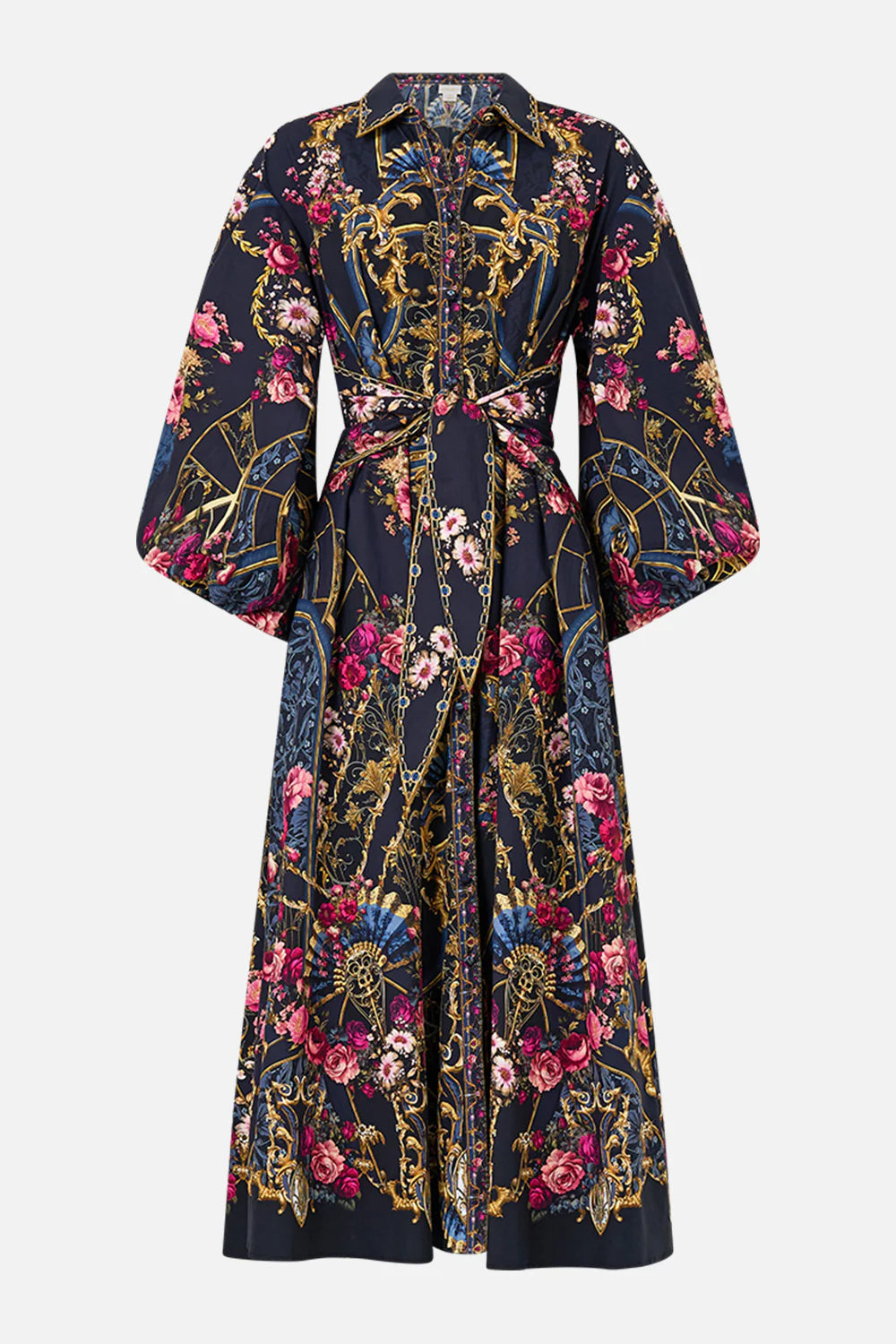 CAMILLA Waist Tie Shirt Dress with Bubble Sleeve - Ornate On A Plate - Magpie Style