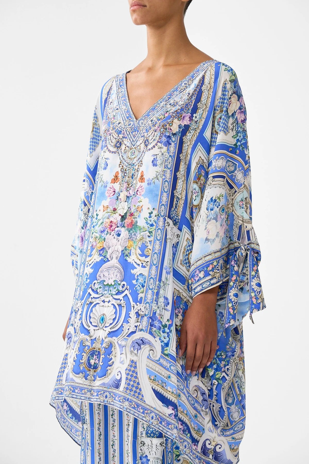 CAMILLA Tie Sleeve Short V Neck Kaftan - Ottoman Opulence - Magpie Style