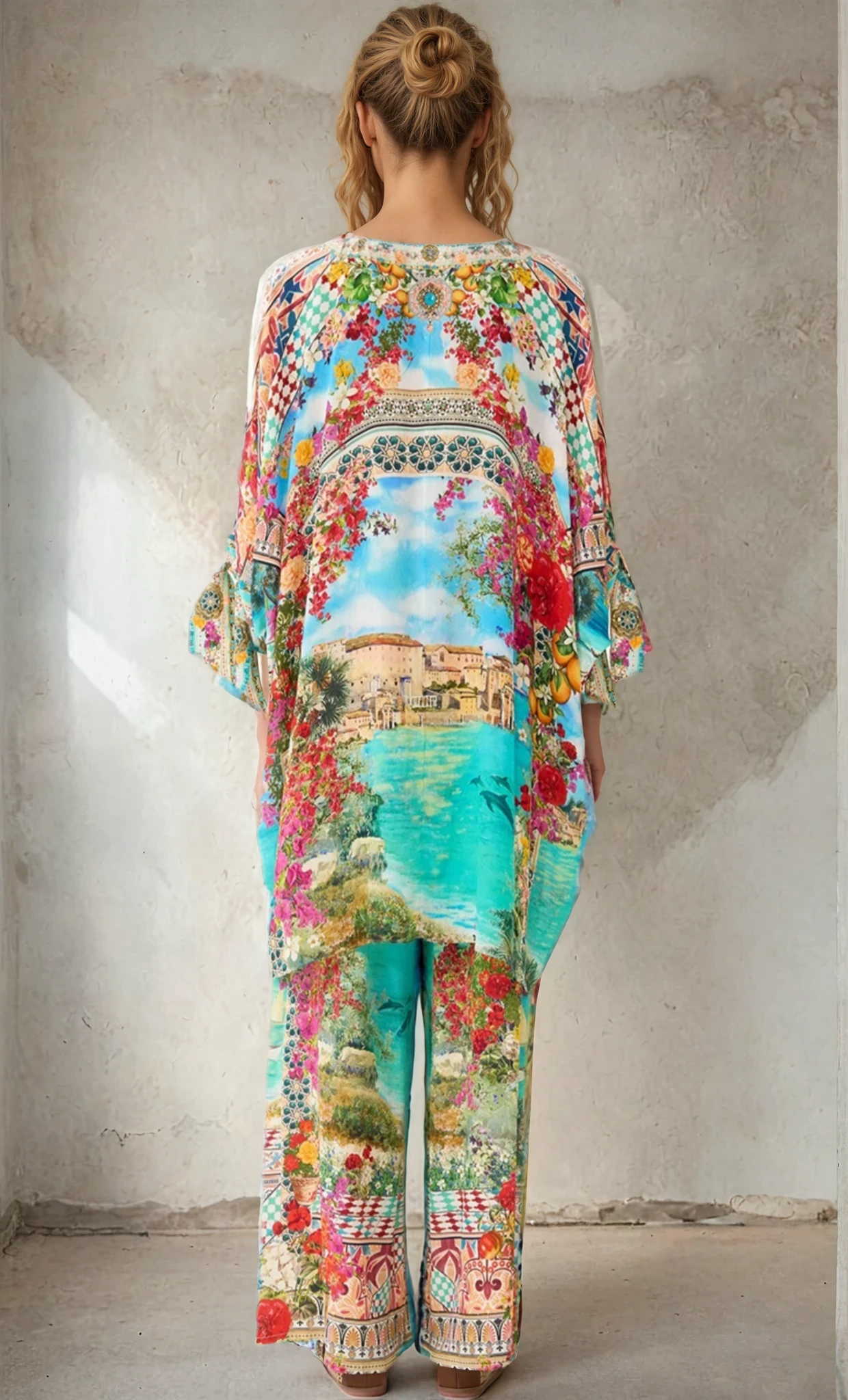 CAMILLA Tie Sleeve Short V Neck Kaftan - Meet Me In Mallorca - Magpie Style