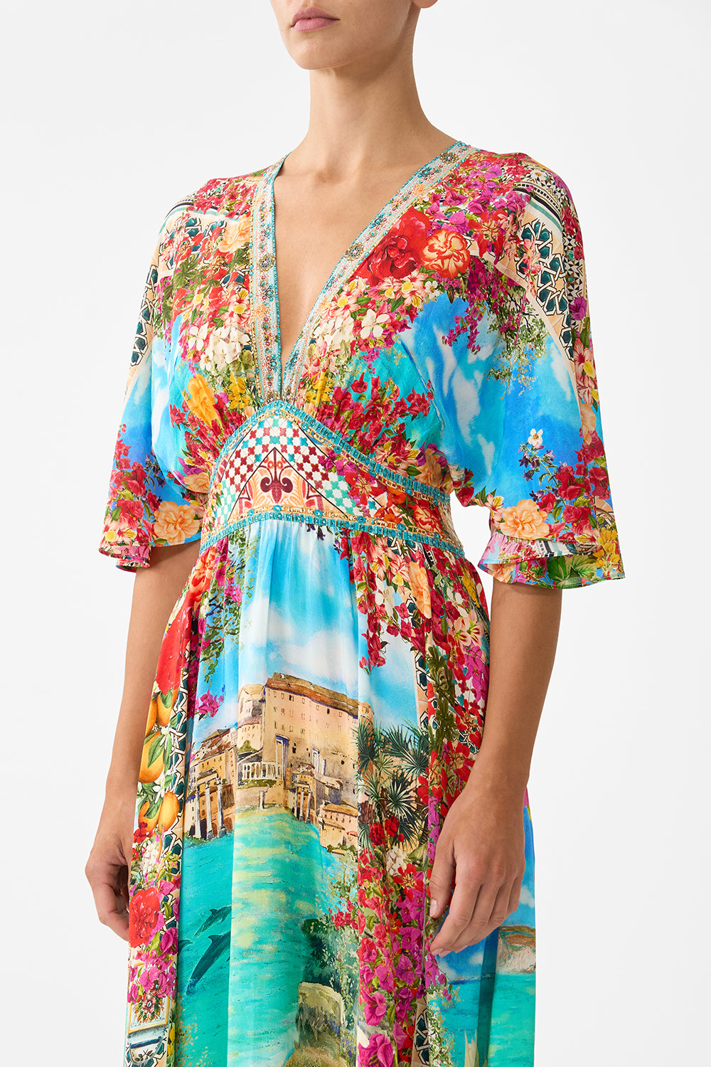 CAMILLA Waisted Dress with Hem Ruffle - Meet Me In Mallorca - Magpie Style