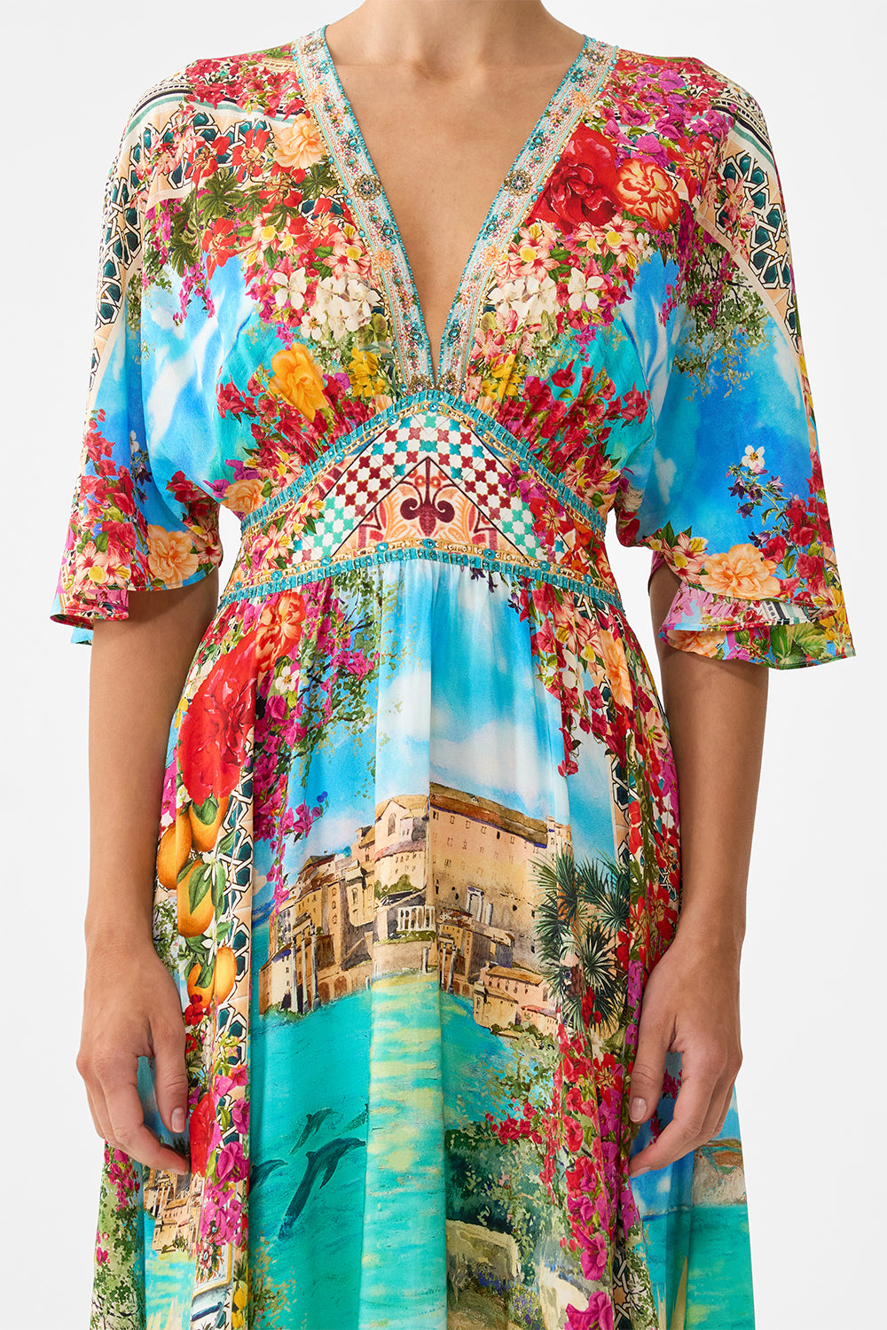 CAMILLA Waisted Dress with Hem Ruffle - Meet Me In Mallorca - Magpie Style