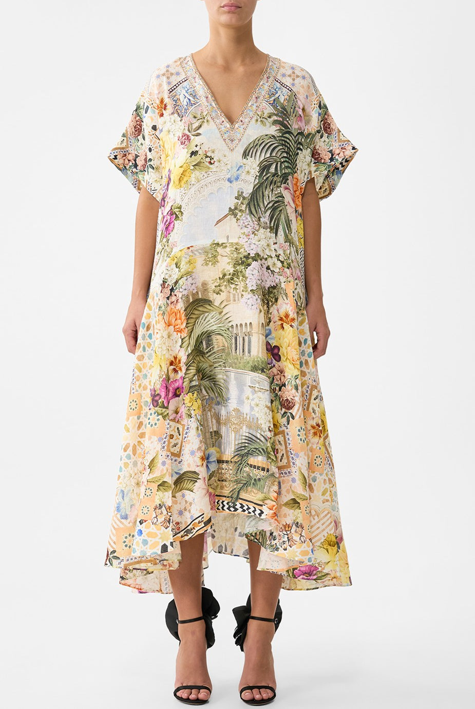 CAMILLA V Neck Kaftan with Drop Waist - The Architects of Alcazar - Magpie Style