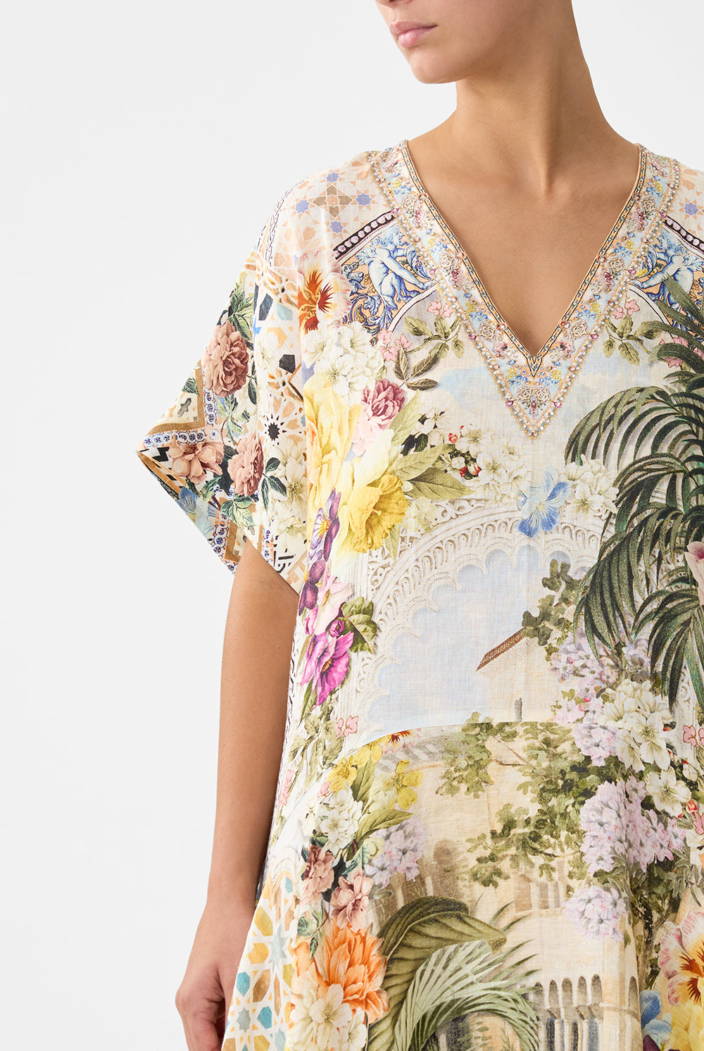 CAMILLA V Neck Kaftan with Drop Waist - The Architects of Alcazar - Magpie Style