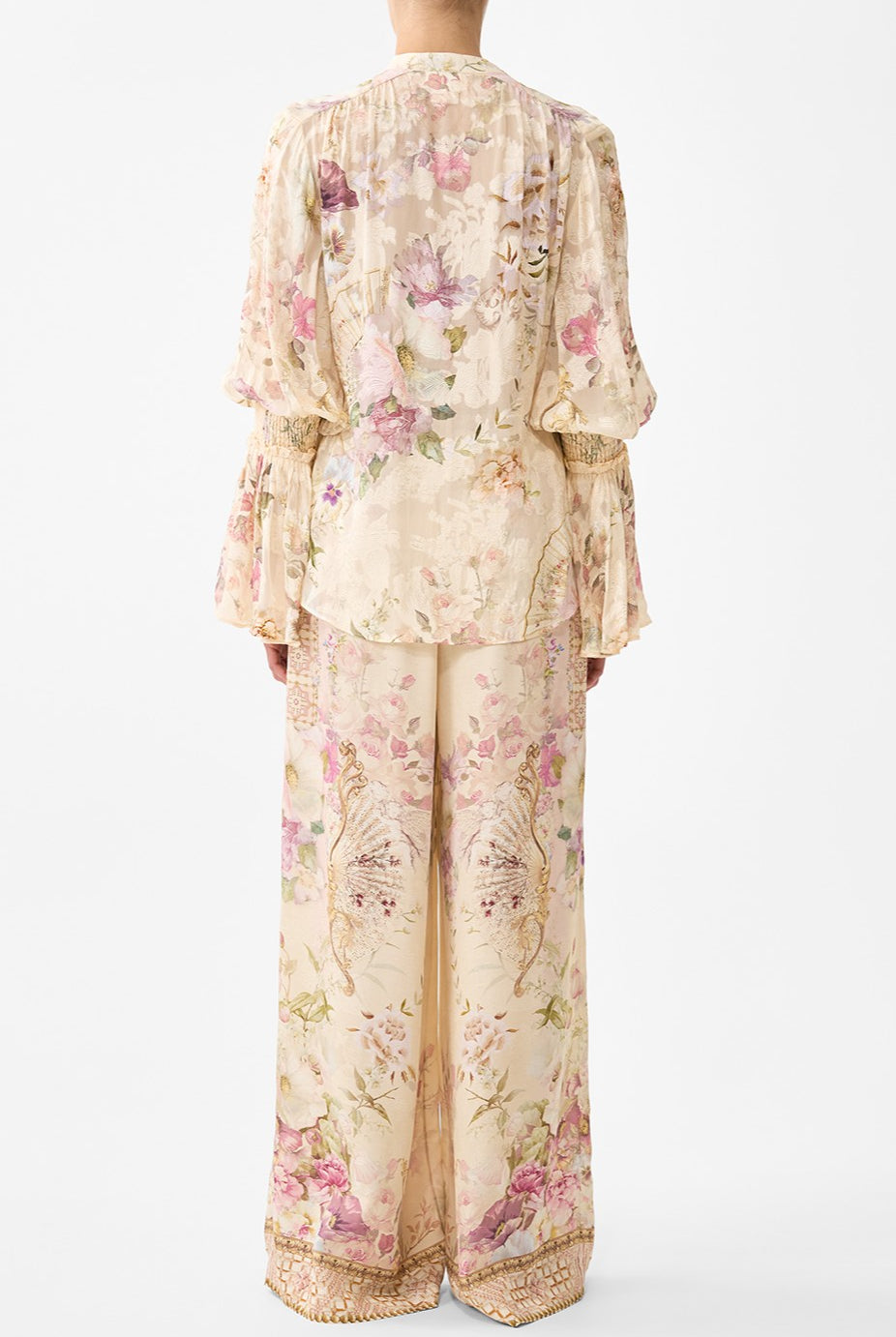 CAMILLA Elastic Sleeve Tie Front Blouse - Adorned In Aranjuez - Magpie Style