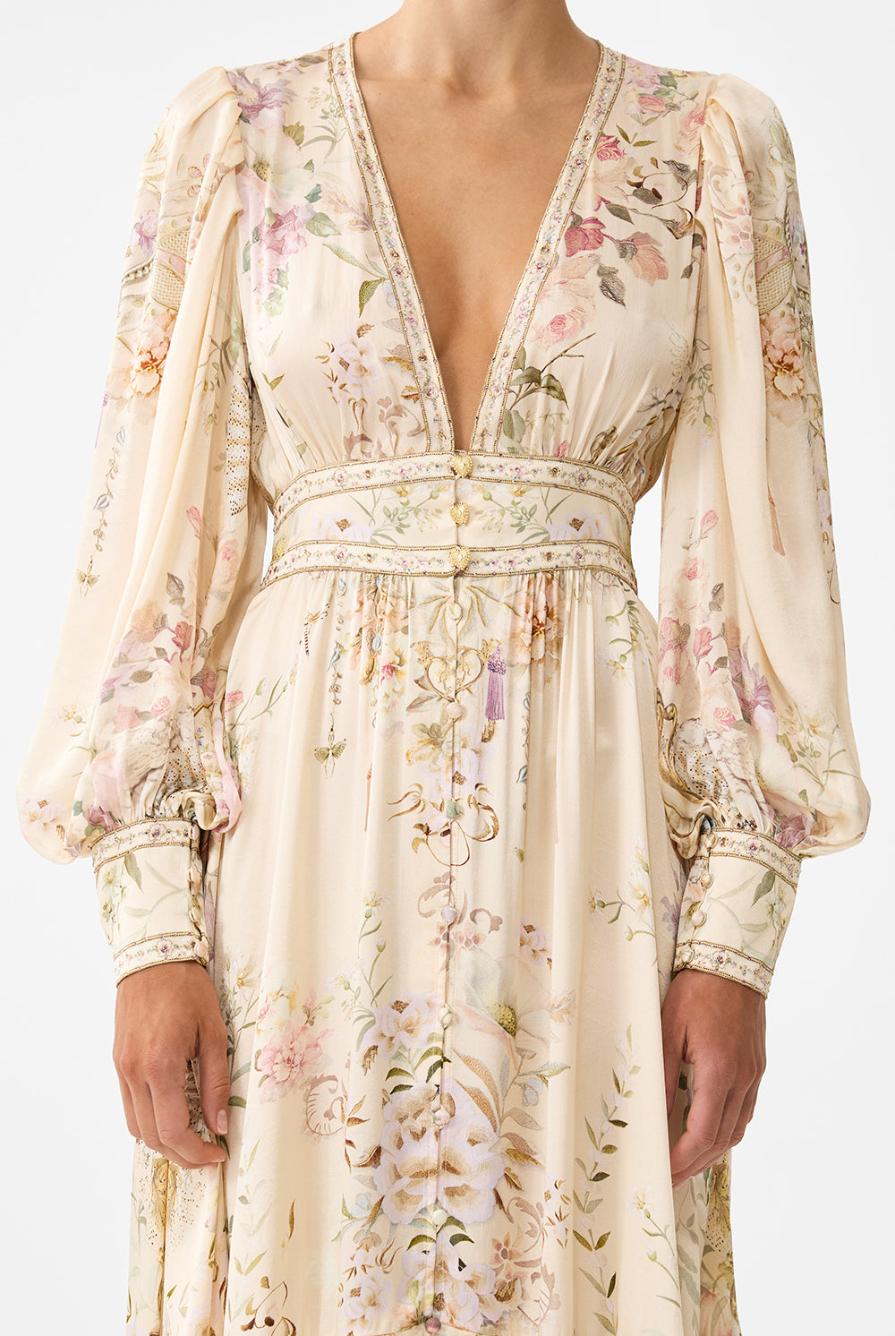 CAMILLA Long Button Front Dress - Adorned In Aranjuez - Magpie Style