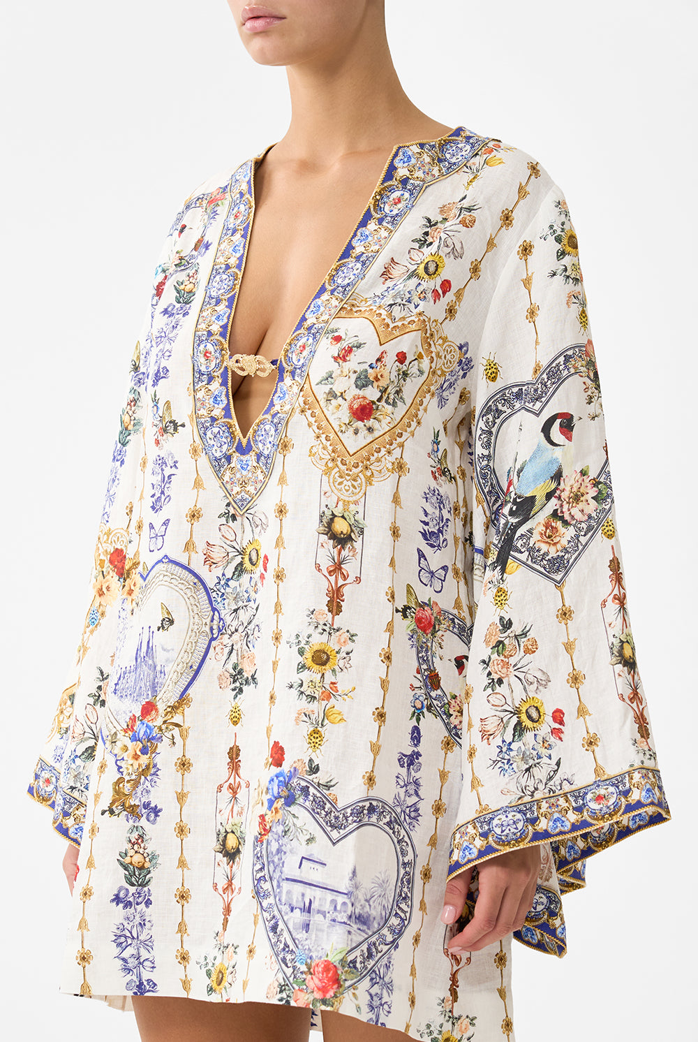 CAMILLA Deep V Neck Hardware Short Kaftan - The Pottery Parlour - Magpie Style