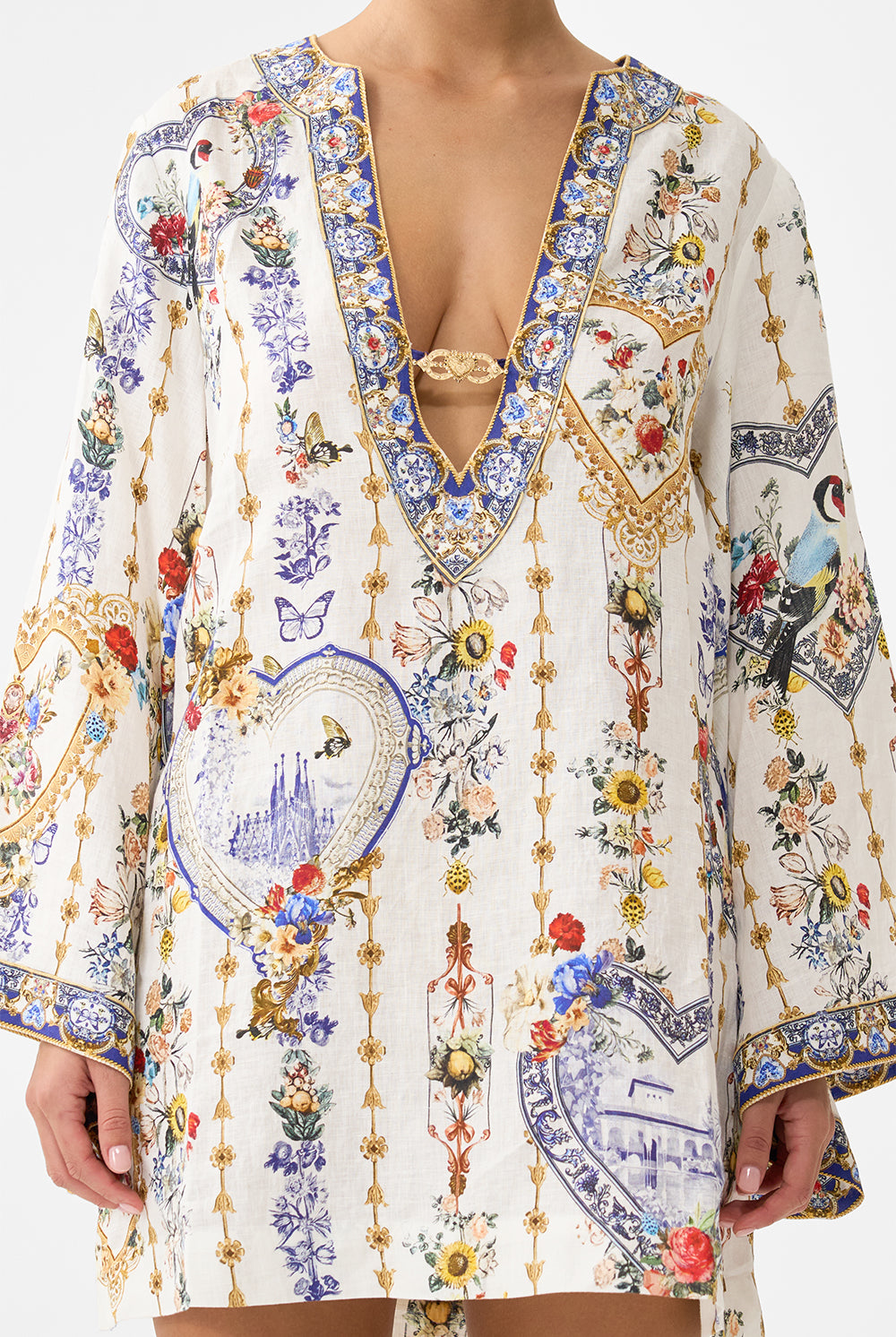 CAMILLA Deep V Neck Hardware Short Kaftan - The Pottery Parlour - Magpie Style