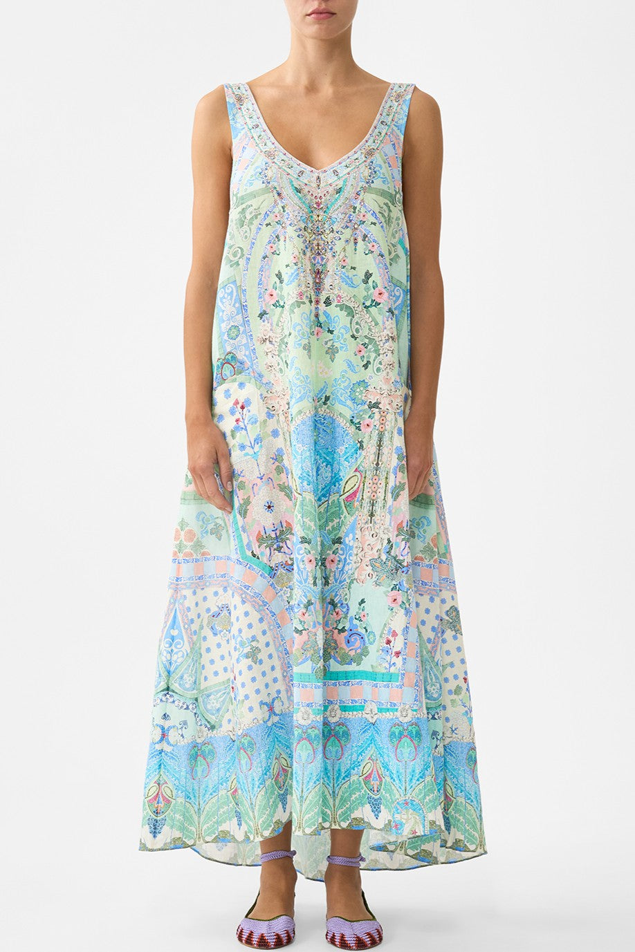 CAMILLA V Neck Pocket Dress with Low Back - Midsummer Mosaics - Magpie Style