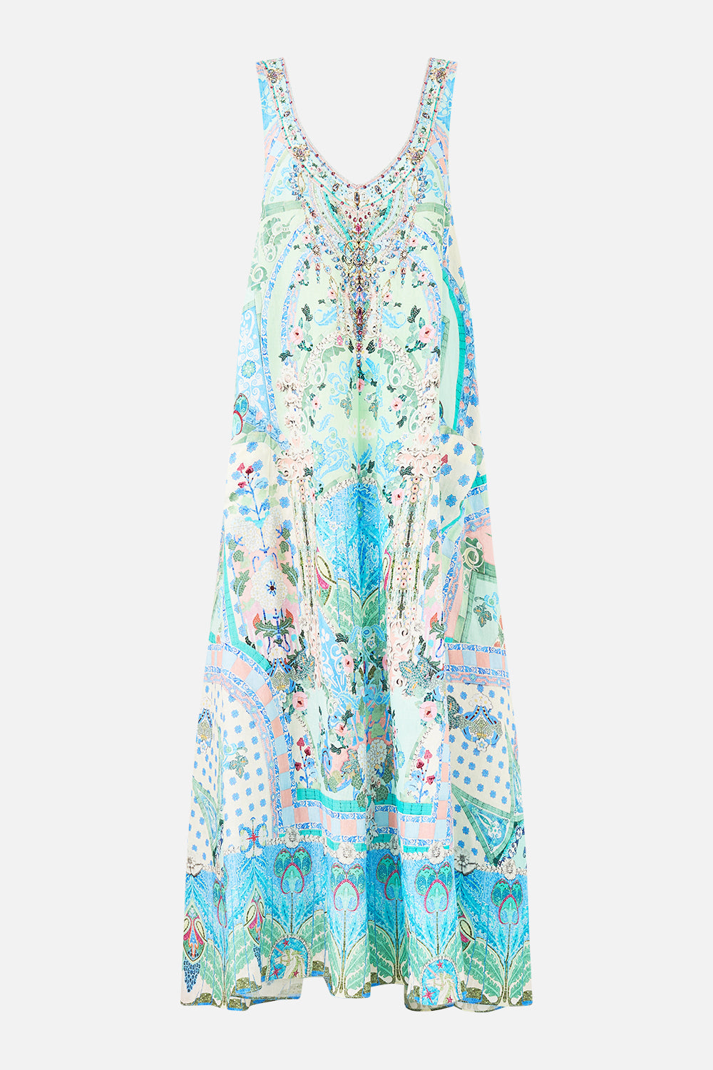 CAMILLA V Neck Pocket Dress with Low Back - Midsummer Mosaics - Magpie Style