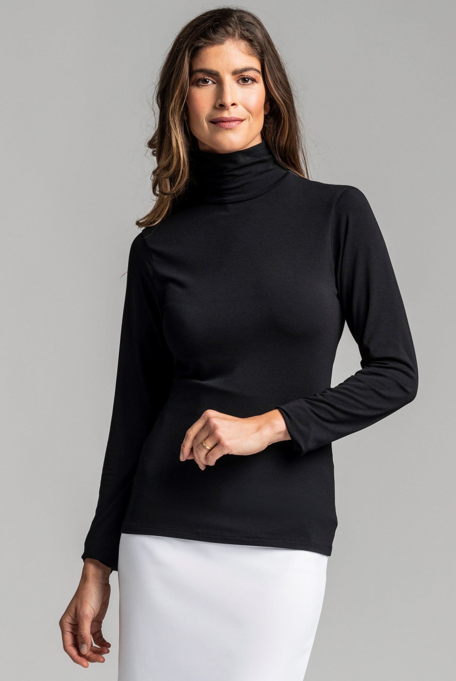 PAULA RYAN ESSENTIALS Easy Fit Long Sleeve Polo Neck - MicroModal - Paula Ryan