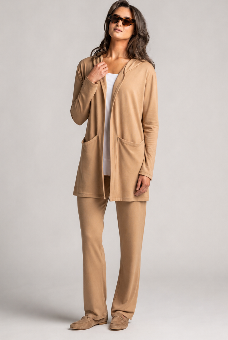 PAULA RYAN Hooded Cardigan with Pockets - Merino Camel - Magpie Style