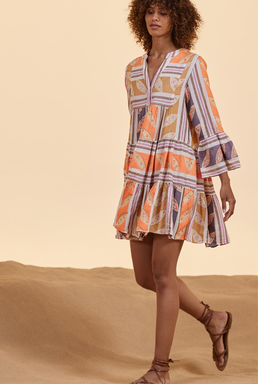 DEVOTION TWINS - Hermosa Short Dress Orange/Lilac - Magpie Style