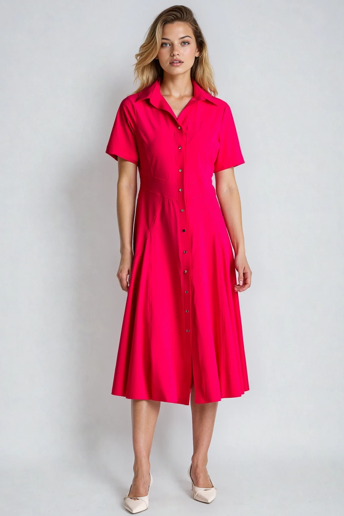 PAULA RYAN Classic Shirt Dress Microjersey - Electric Pink - Paula Ryan