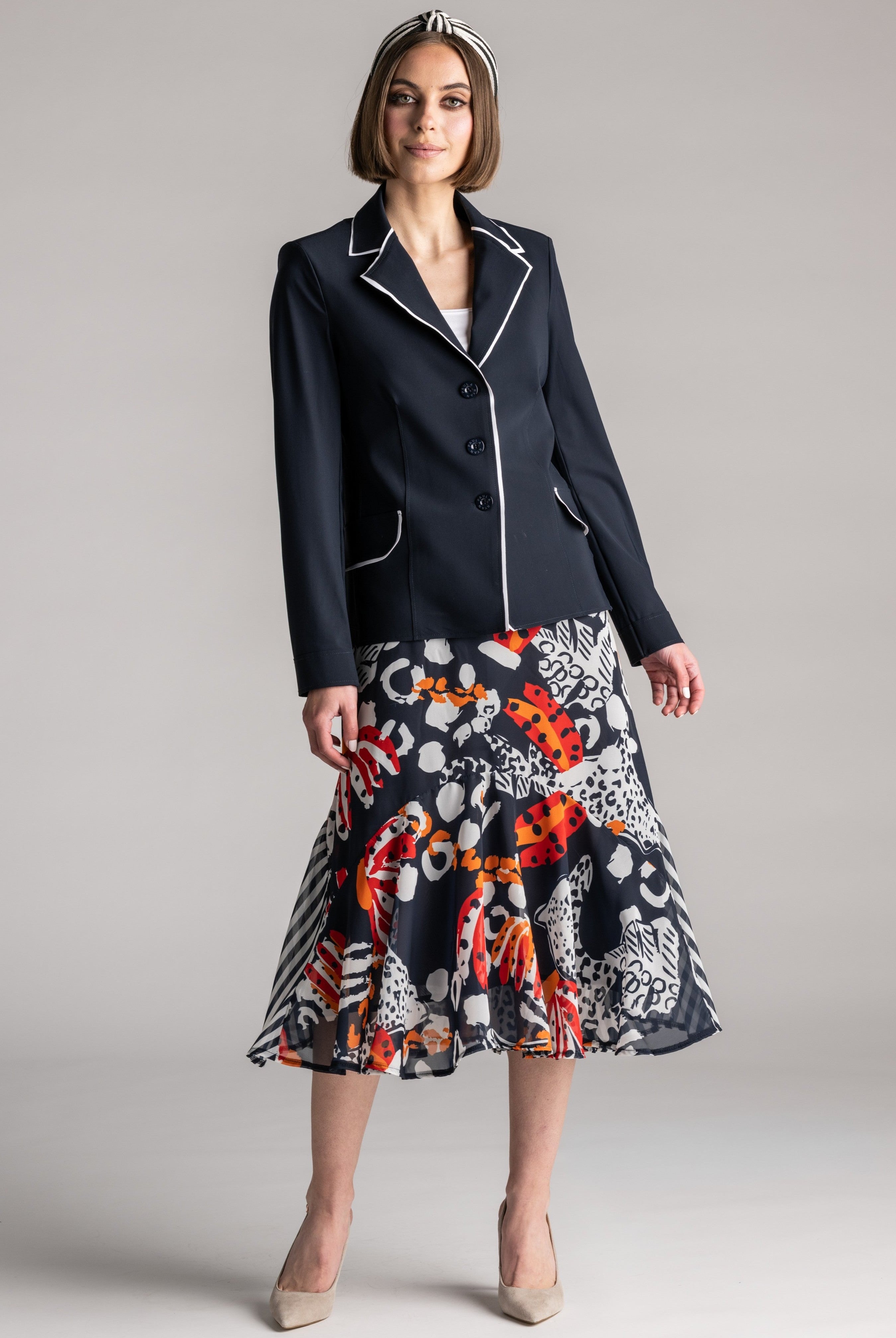 PAULA RYAN Contrast Trim Blazer - Navy/White - Paula Ryan