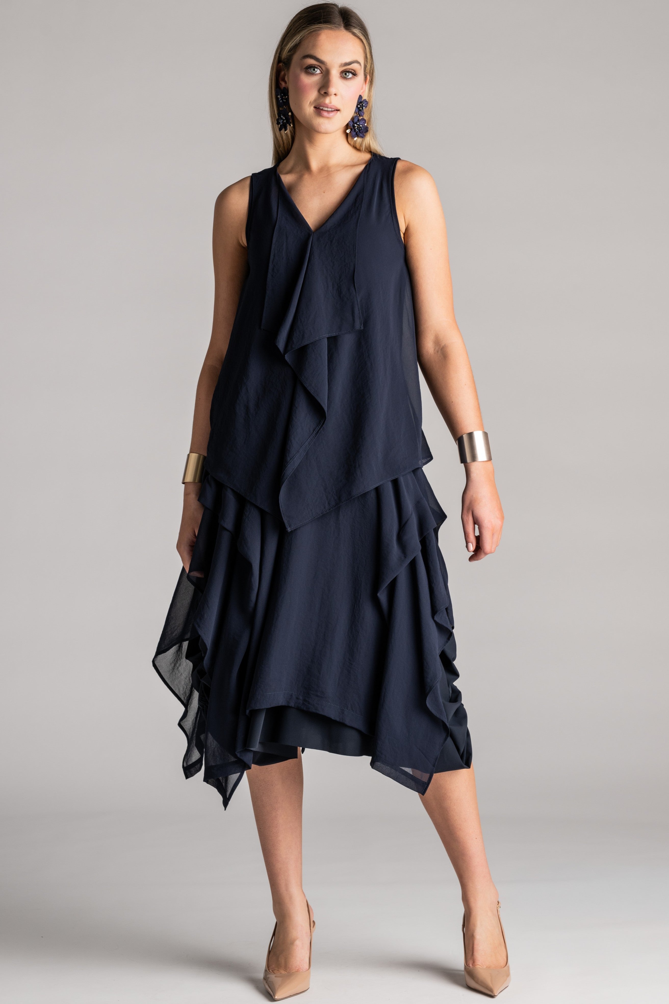 PAULA RYAN Chiffon Overlay Top - Navy - Paula Ryan
