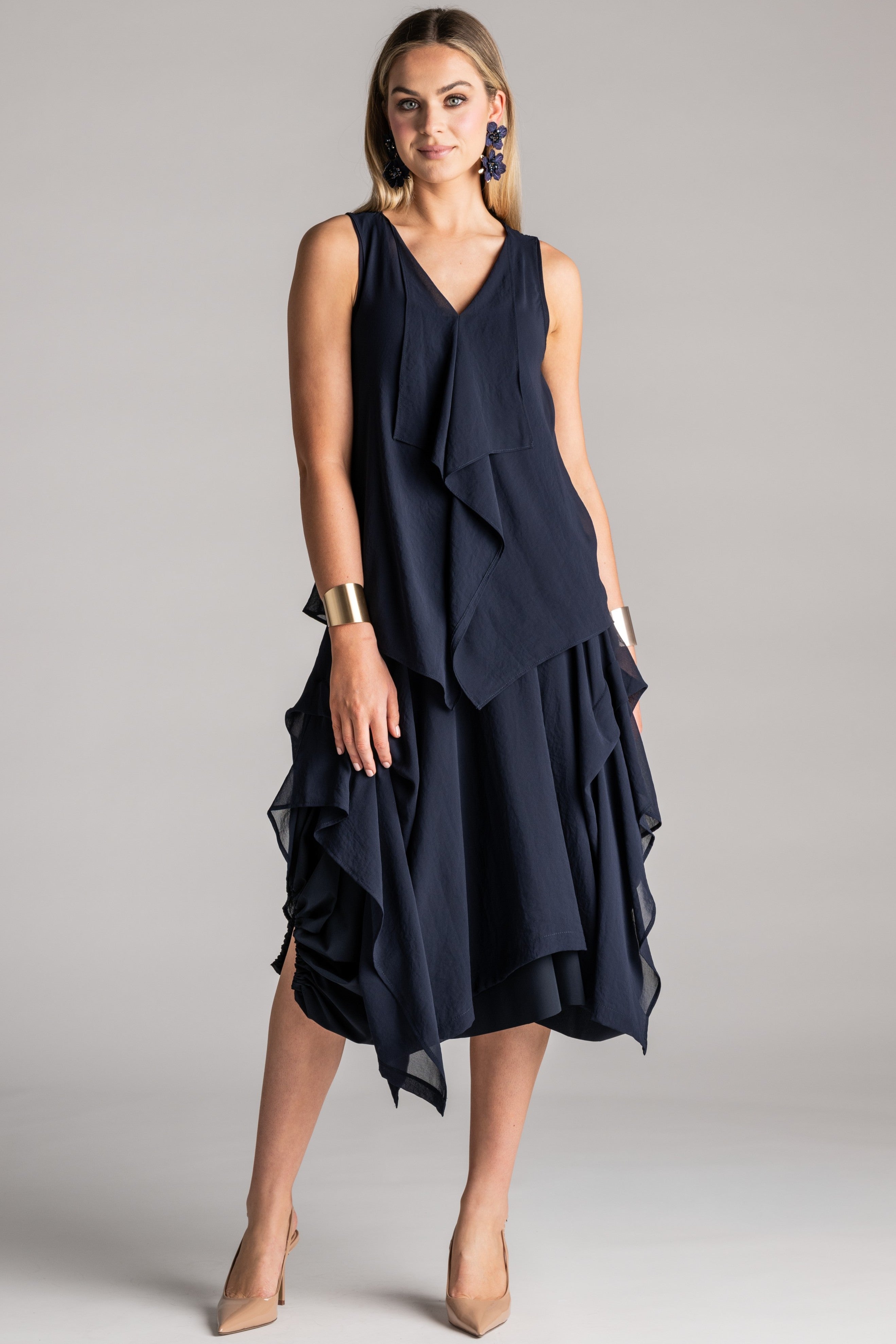 PAULA RYAN Chiffon Overlay Top - Navy - Paula Ryan