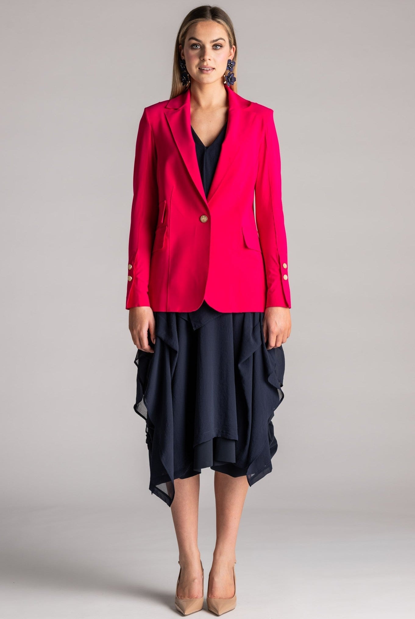 PAULA RYAN Long-line Boyfriend Jacket - Microjersey Electric Pink - Paula Ryan