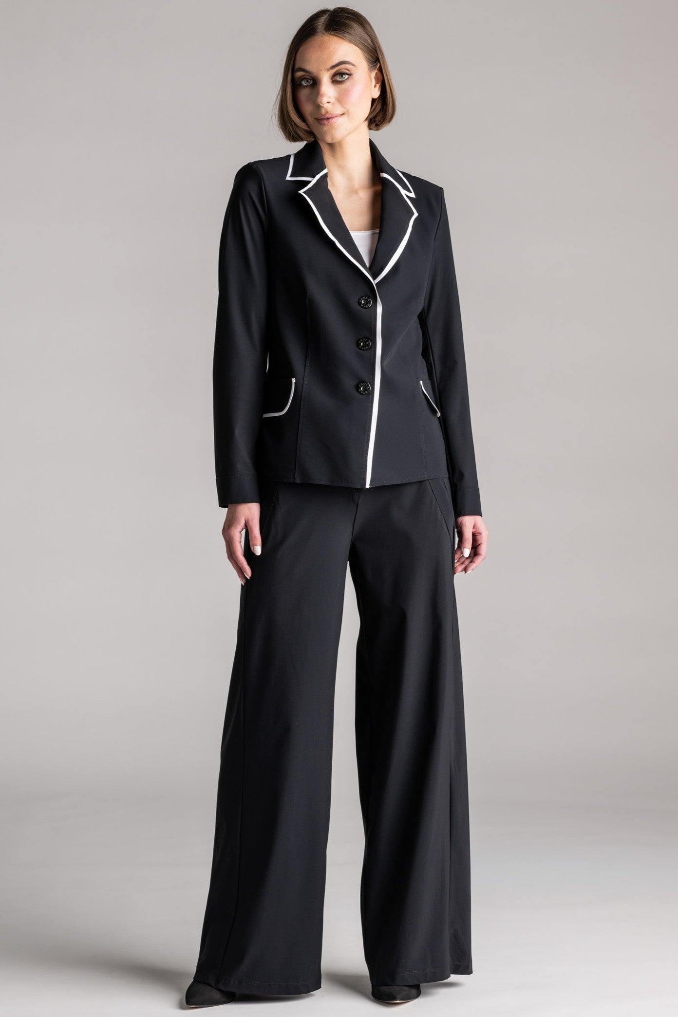 PAULA RYAN Contrast Trim Blazer - Black/White - Paula Ryan