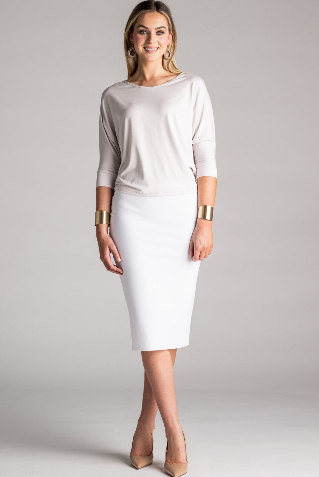 PAULA RYAN Regular Stretch Pencil Skirt Bonded Microjersey - White - Paula Ryan
