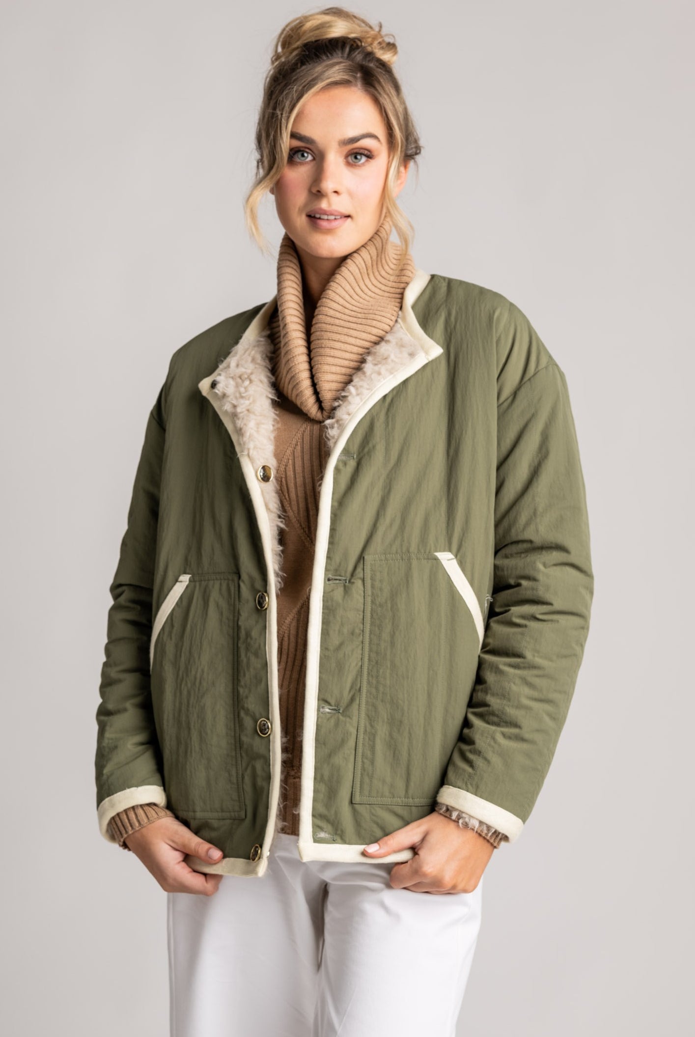 MOKE Juniper Reversible Jacket - Olive/Cream - Magpie Style