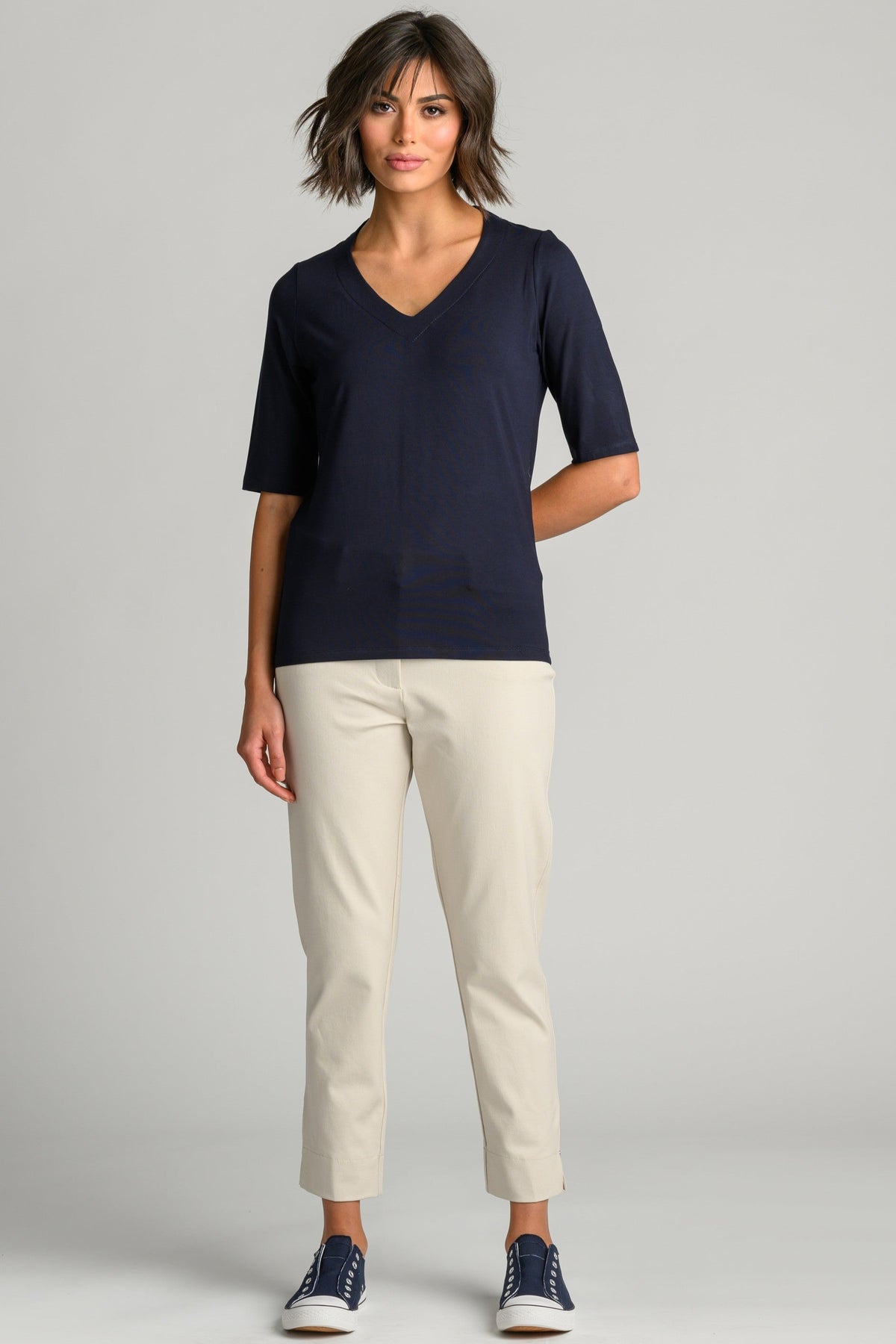 PAULA RYAN Easy Fit Half Sleeve V Neck Top - Navy EcoVero - Paula Ryan