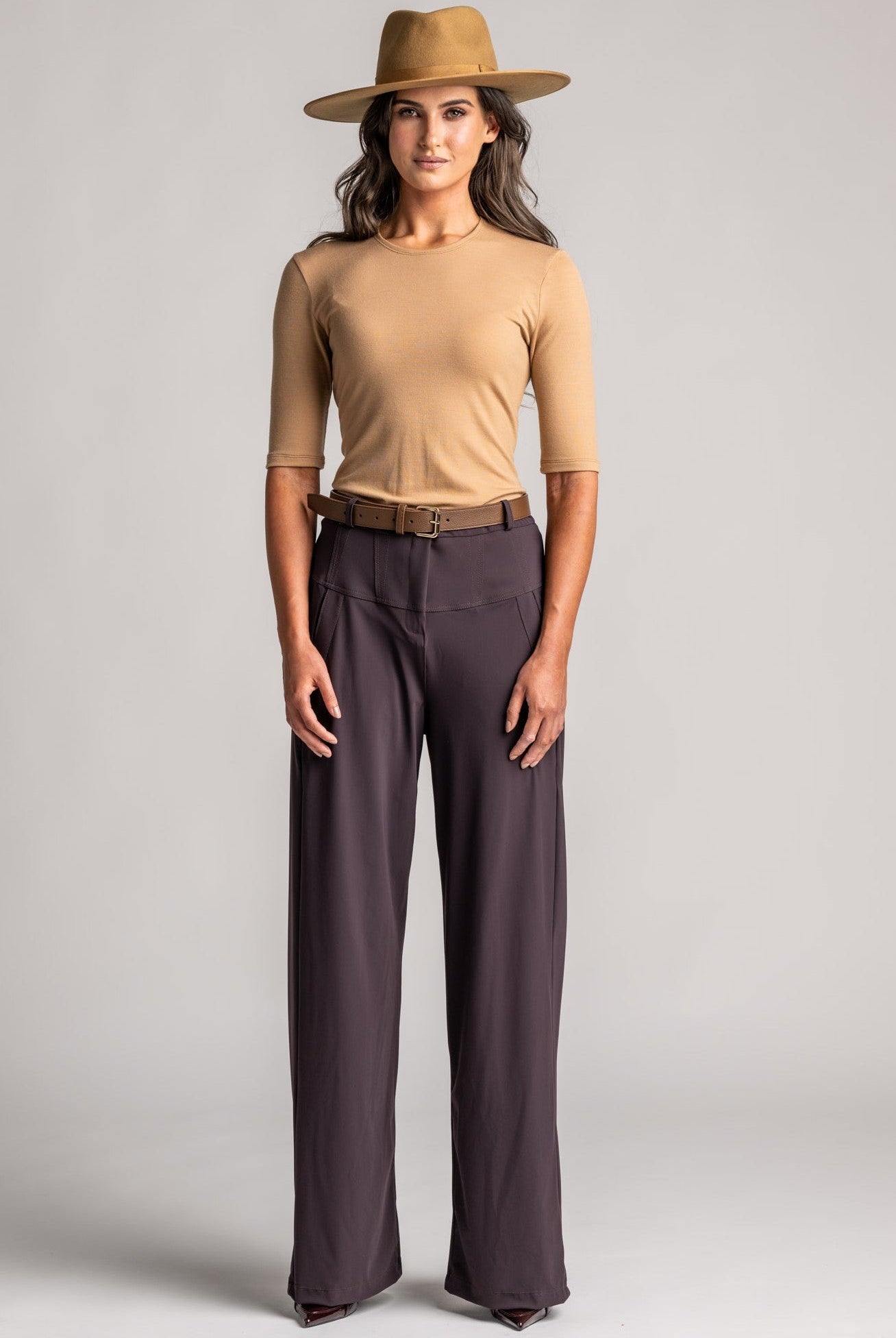 PAULA RYAN Wide Leg Pant - Cocoa Plum - Paula Ryan